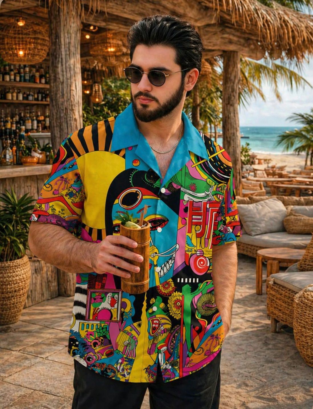 uiriuy Men Regular Fit Printed, Floral Print Spread Collar Party Shirt-picture-13