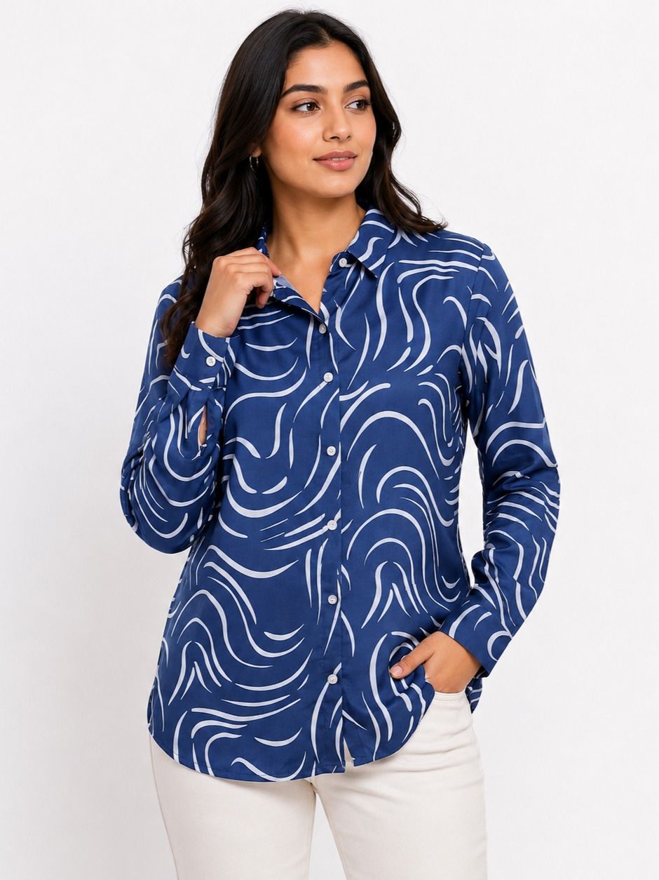 Women Regular Fit Printed Spread Collar Casual Shirt-image-6