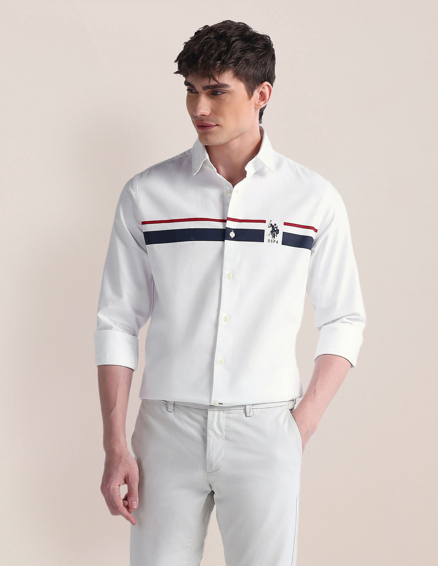 u.s. polo assn. Men Regular Fit Solid Cut Away Collar Casual Shirt-picture-21