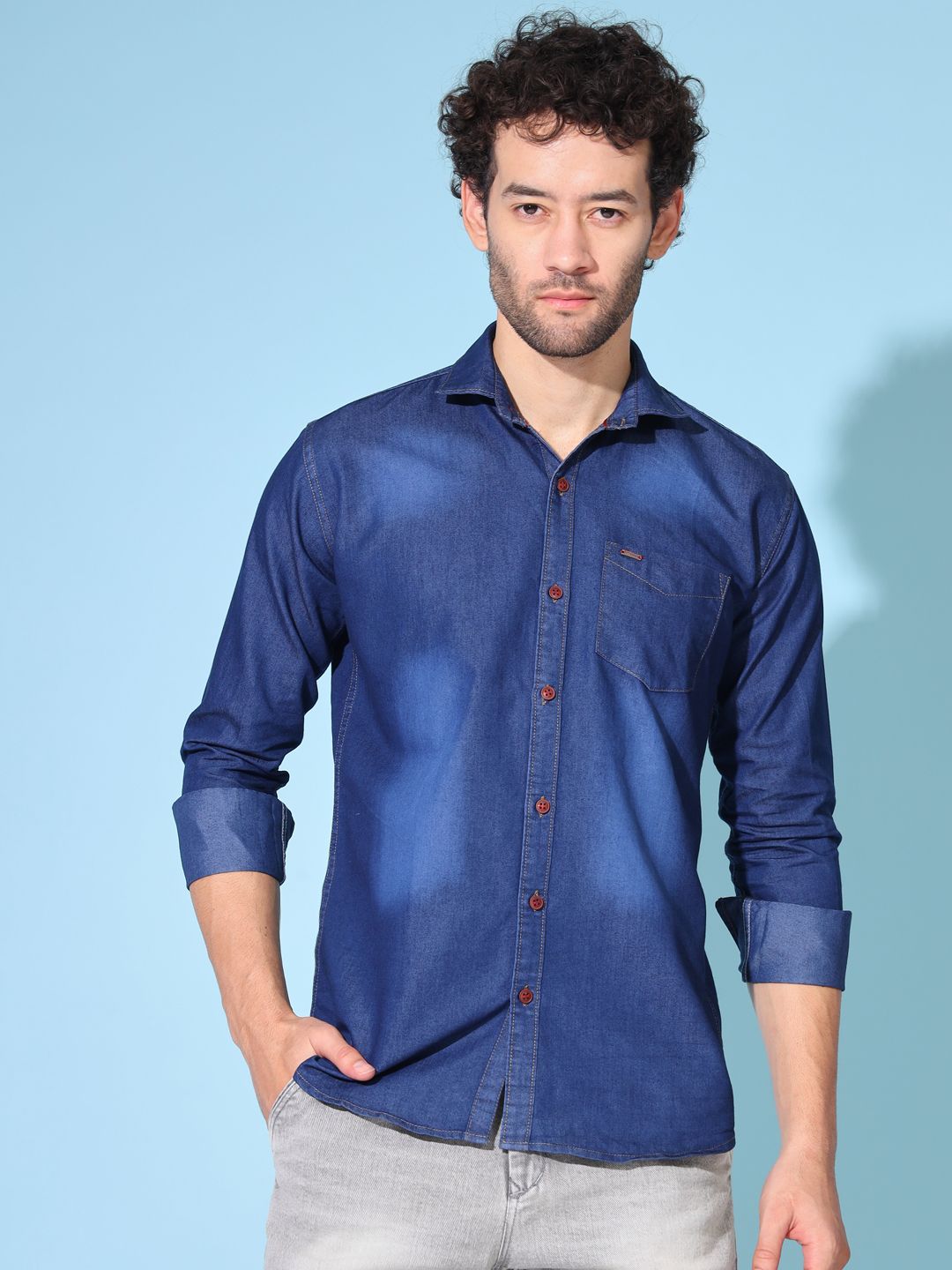 idh Men Regular Fit Washed Spread Collar Casual Shirt-picture-22