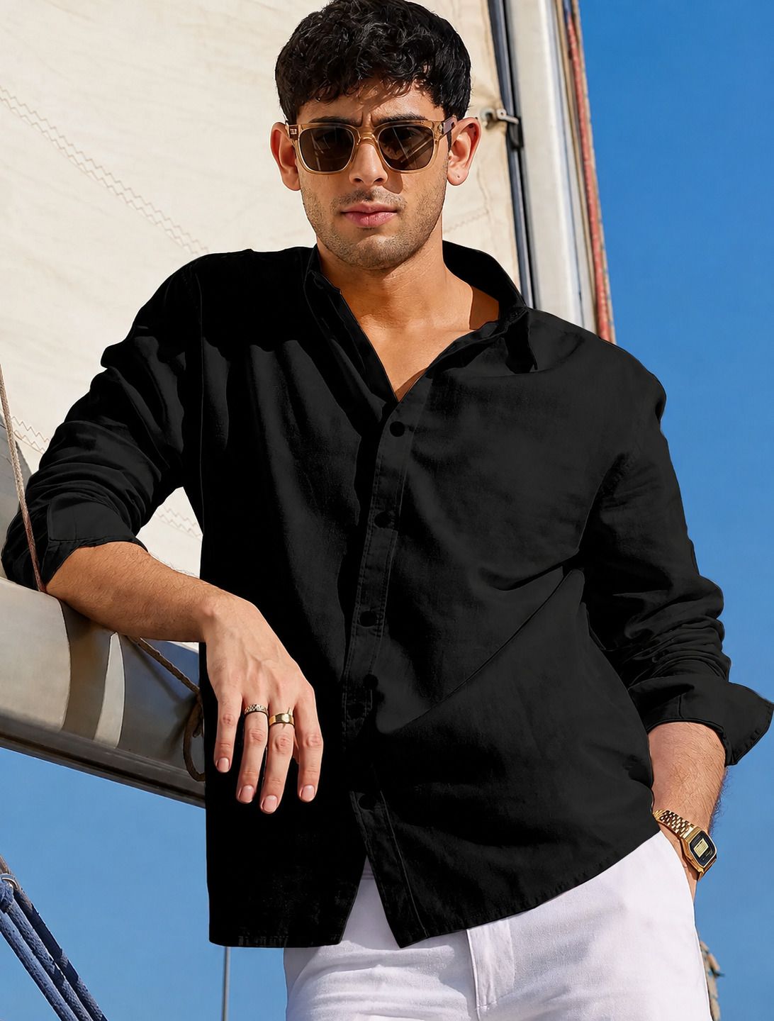 Men Comfort, Regular, Slim Fit Solid Spread Collar Casual Shirt-image-8