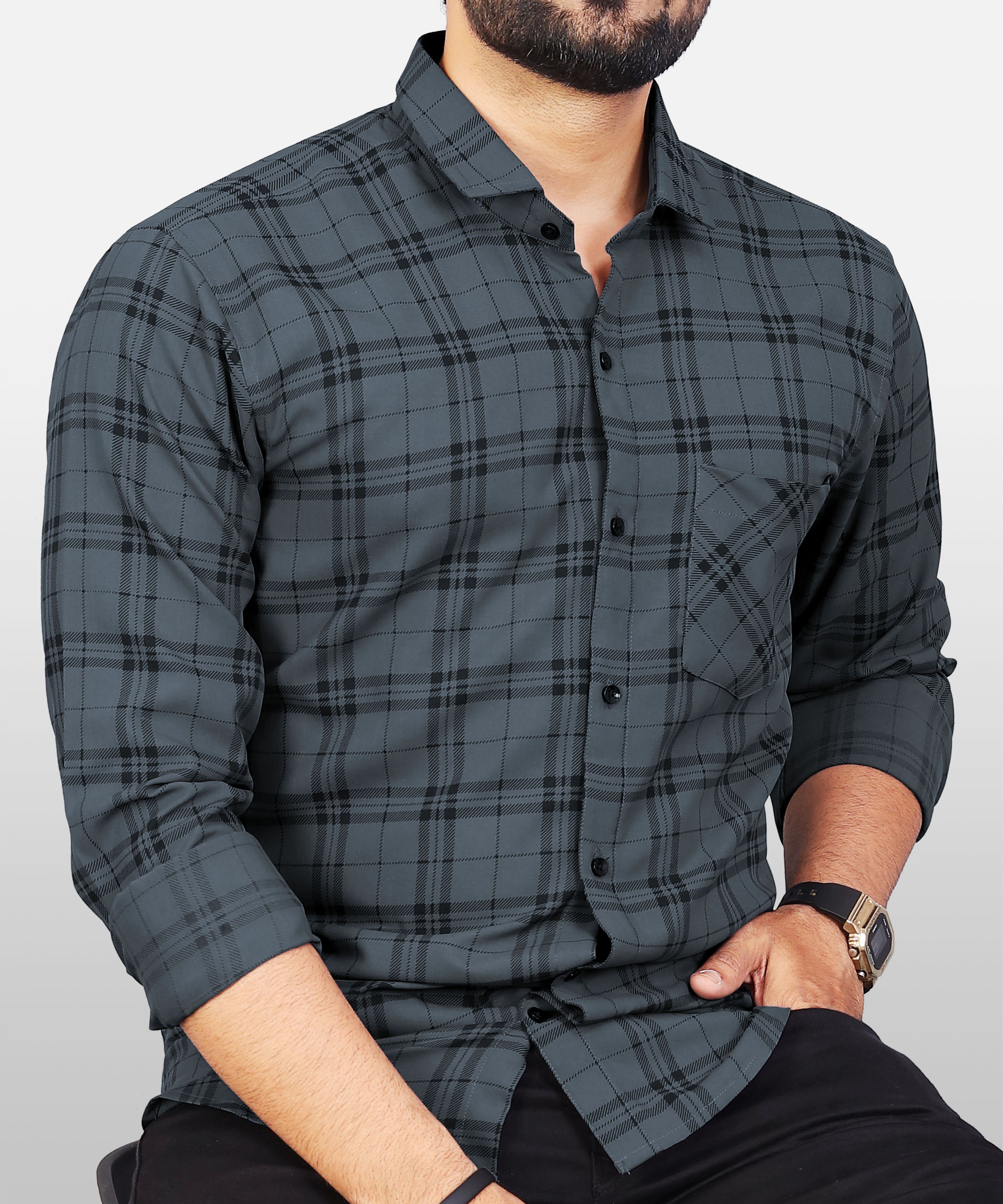 hkv fashion Men Regular Fit Checkered Spread Collar Casual Shirt-picture-18