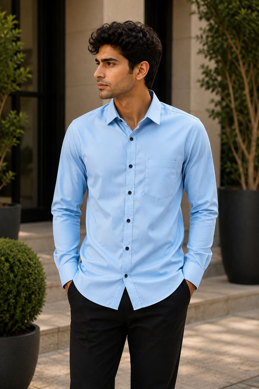 Men Slim Fit Solid Spread Collar Casual Shirt-image-20