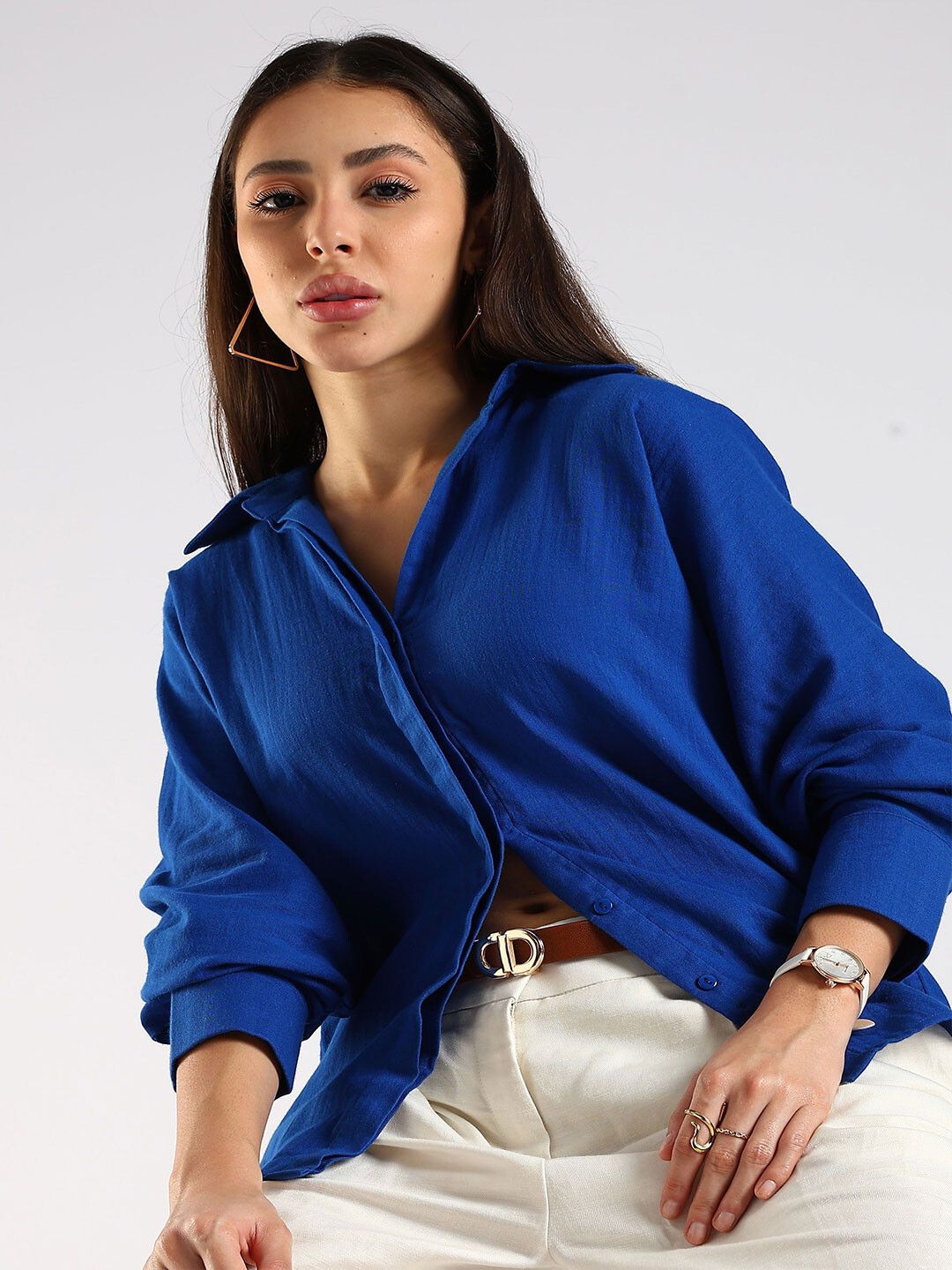 Women Oversized Fit Solid Casual Shirt-image-41