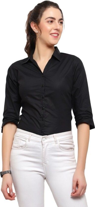navbond Women Regular Fit Solid Curved Collar Casual Shirt-picture-17