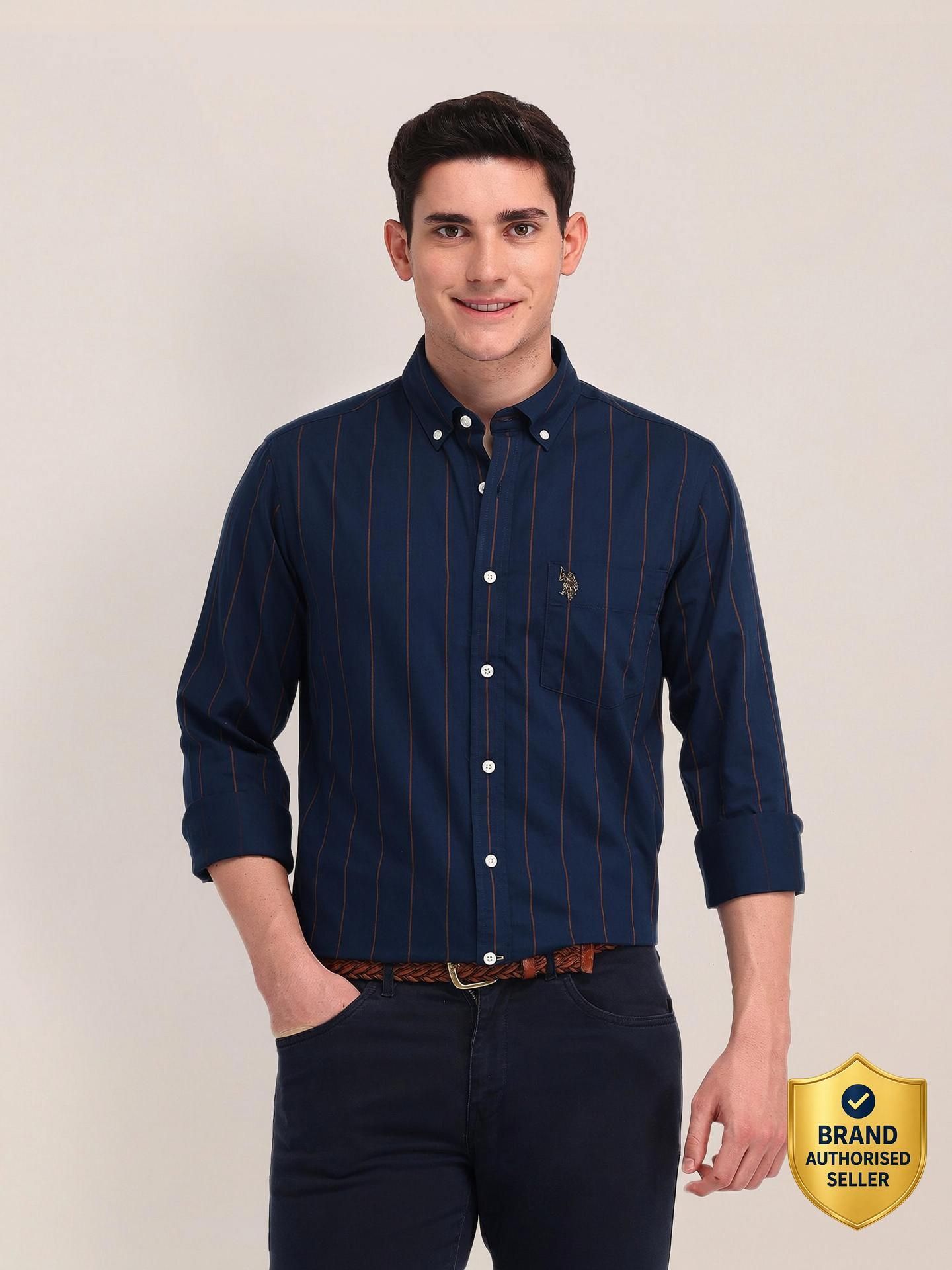 Men Regular Fit Striped Button Down Collar Casual Shirt-image-46