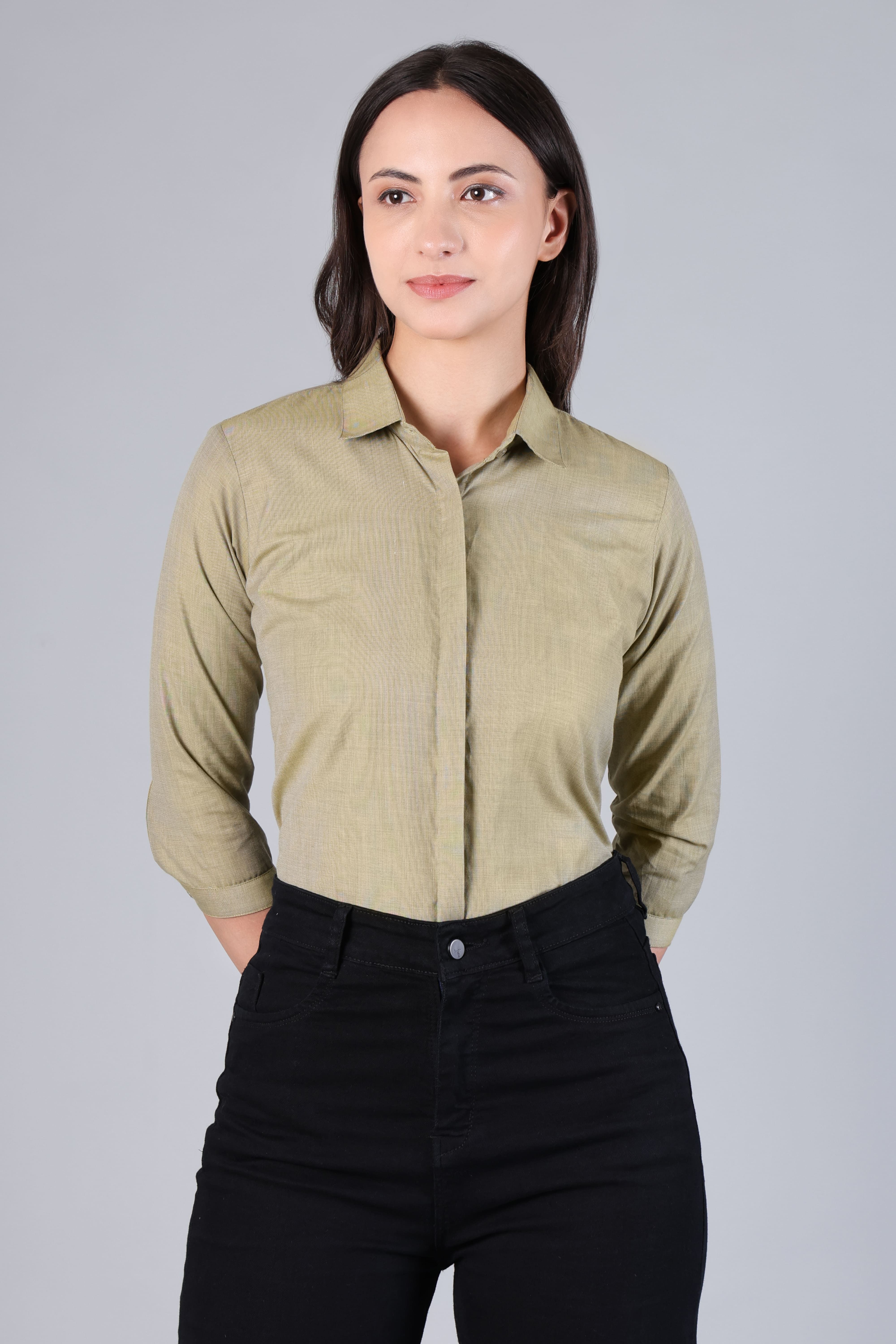 rare camel Women Regular Fit Solid Spread Collar Formal Shirt-picture-20