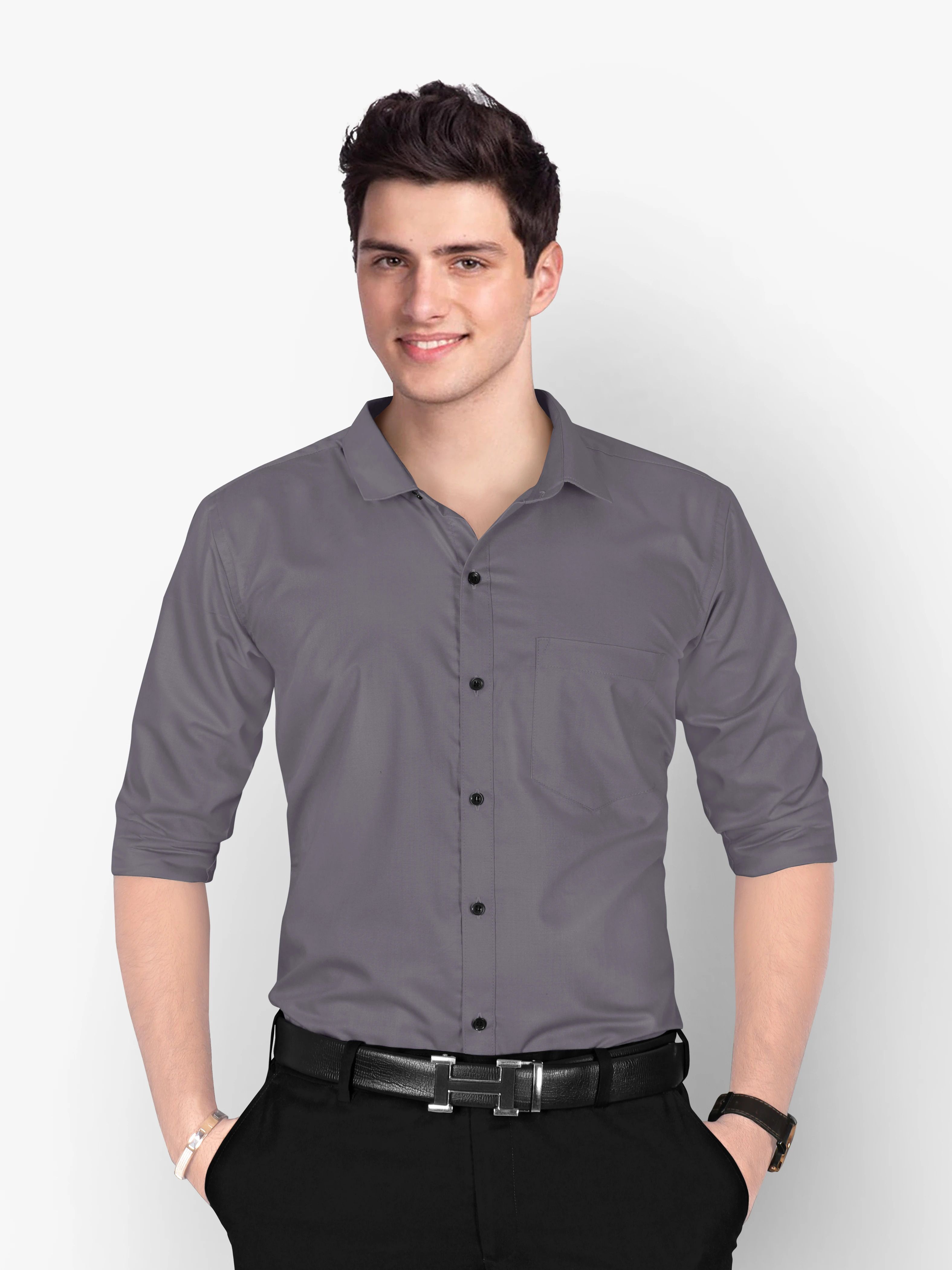 stoneberg Men Slim Fit Solid Spread Collar Formal Shirt-picture-27