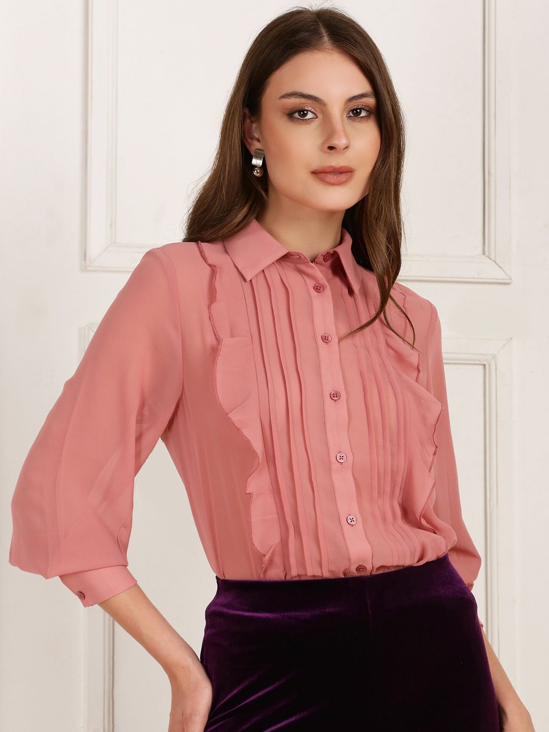 globus Women Regular Fit Solid Spread Collar Casual Shirt-picture-43