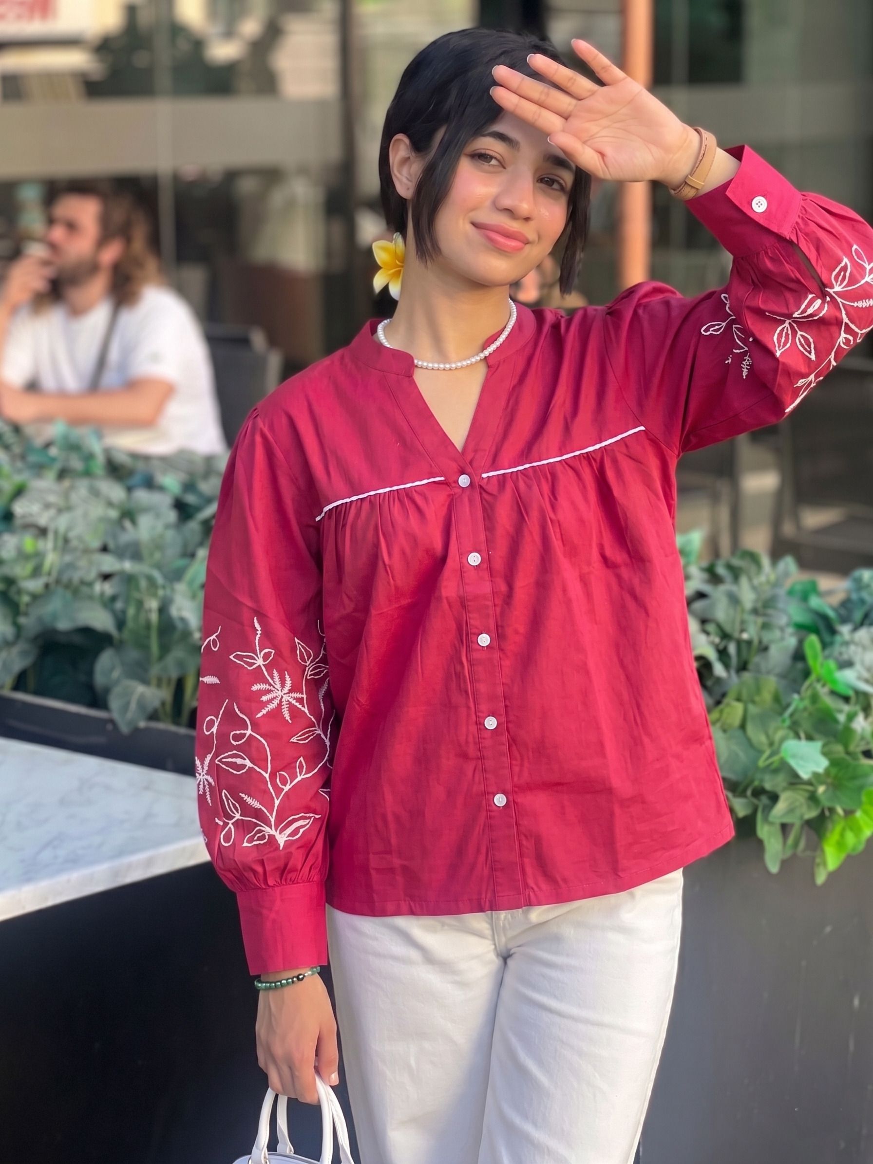 j turritopsis Women Regular Fit Embroidered Mandarin Collar Casual Shirt-picture-31