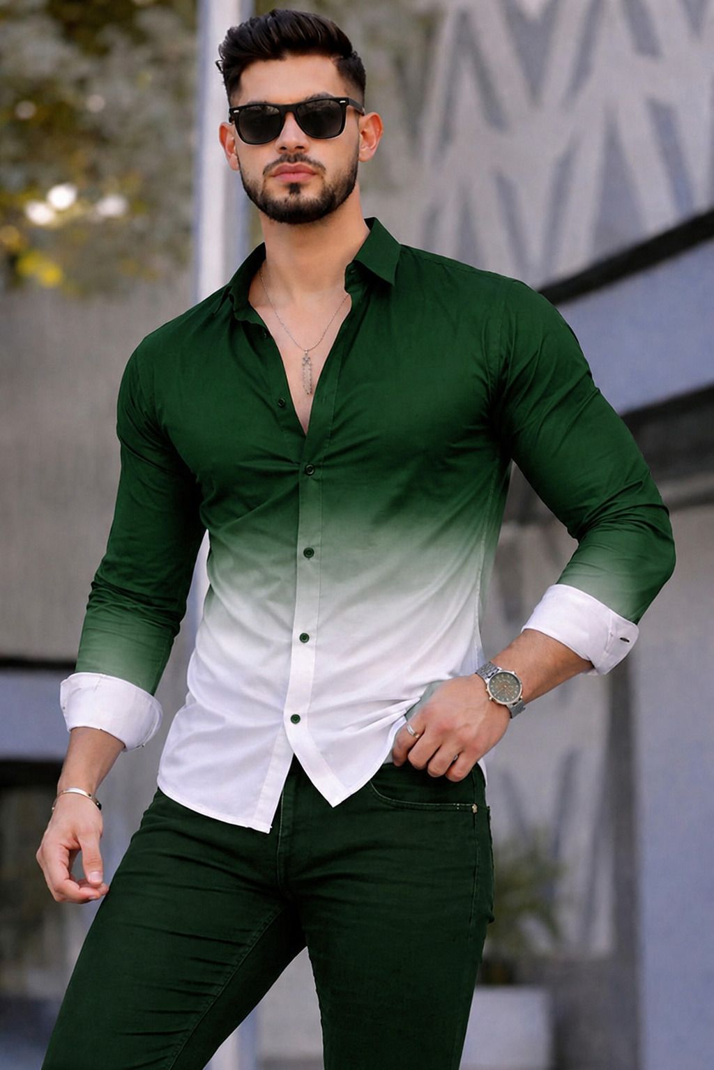 helken Men Regular Fit Dyed/Ombre Spread Collar Casual Shirt-picture-24