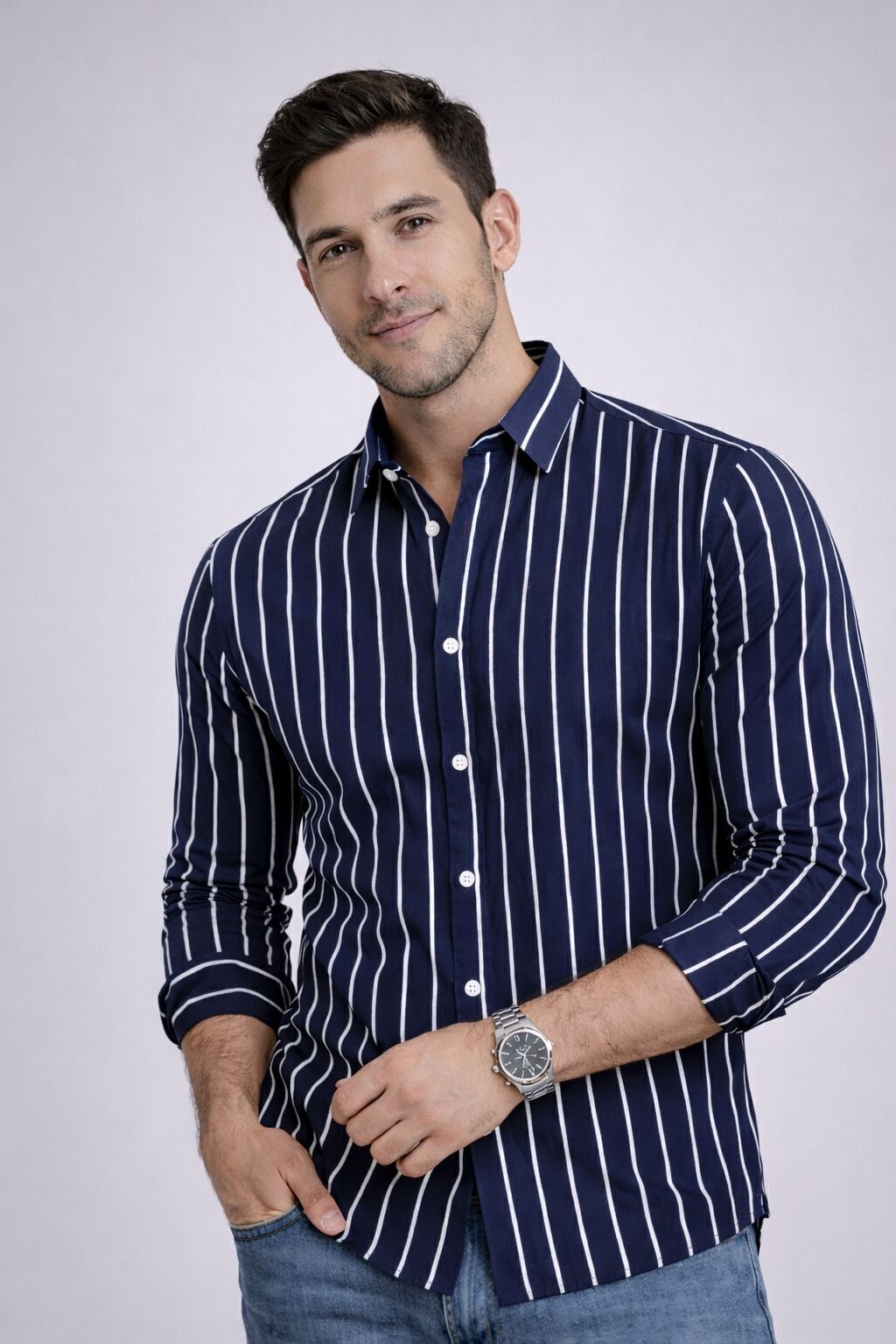 cambreen Men Regular Fit Striped Spread Collar Casual Shirt-picture-15