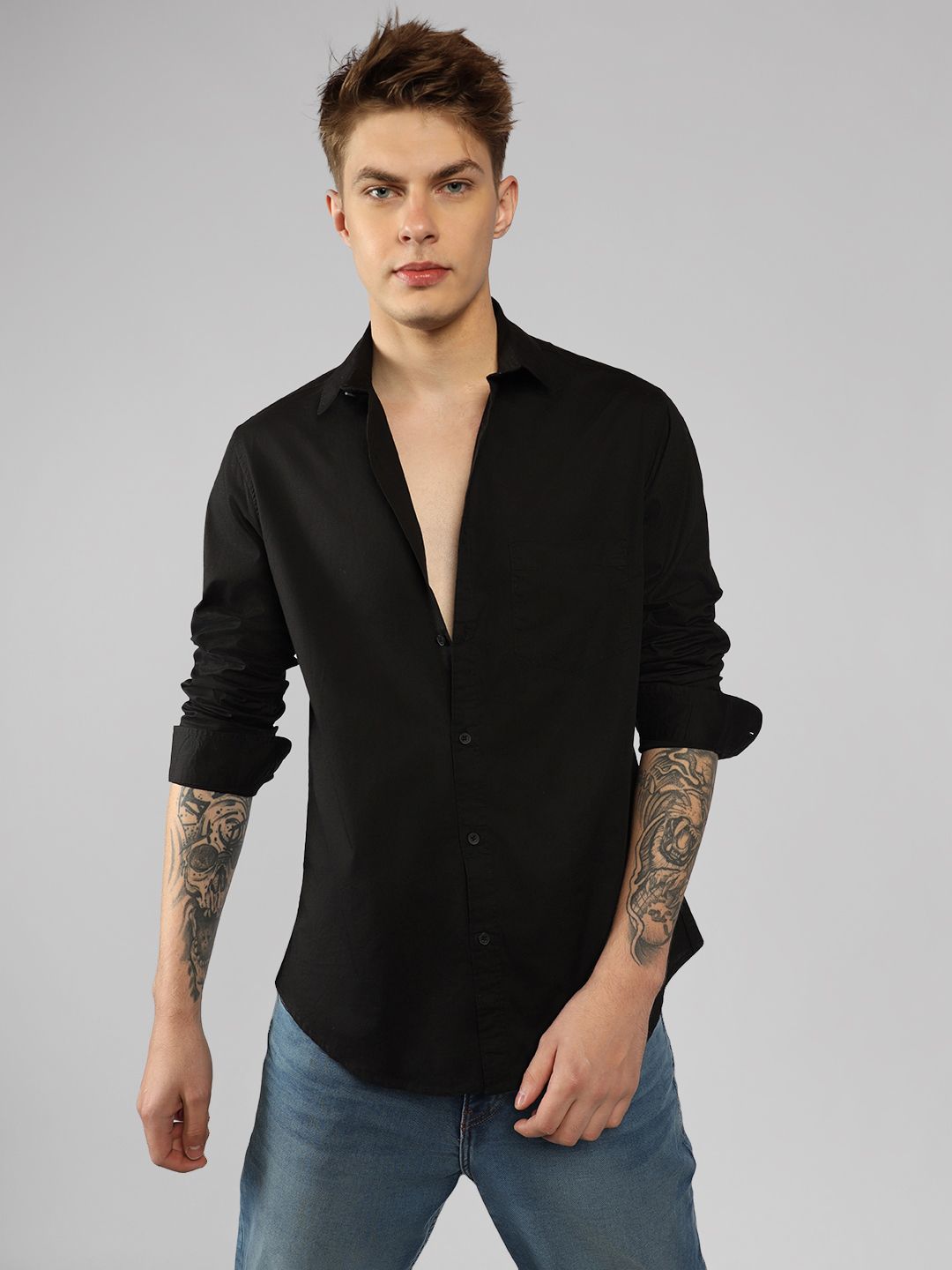 dennis lingo Men Slim Fit Solid Spread Collar Casual Shirt-picture-27