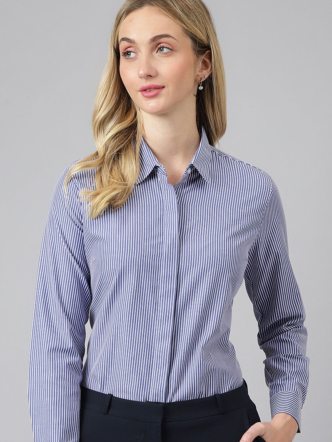 english navy Women Regular Fit Striped Spread Collar Formal Shirt-picture-20