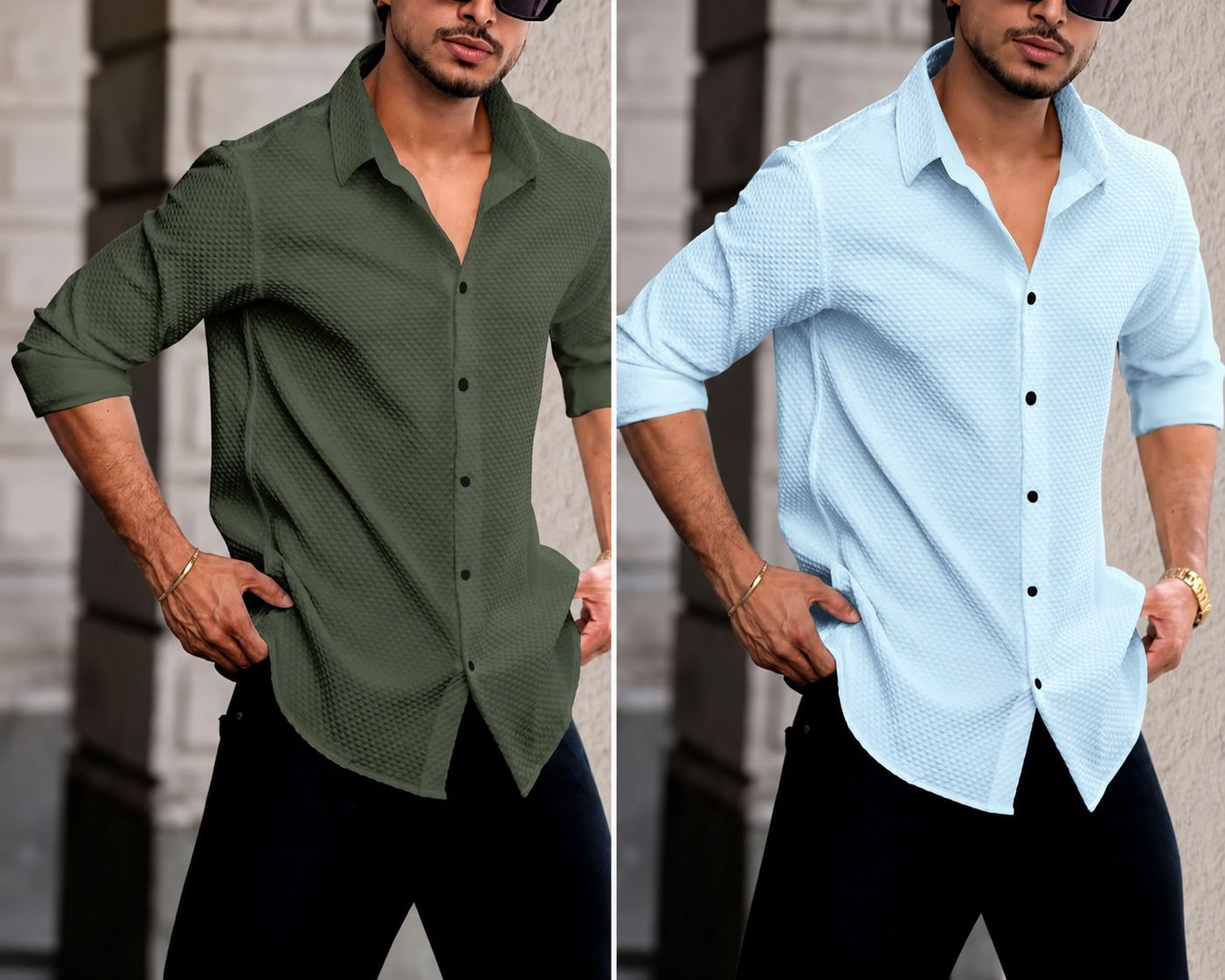 jackbella Men Regular Fit Self Design Spread Collar Casual Shirt-picture-3