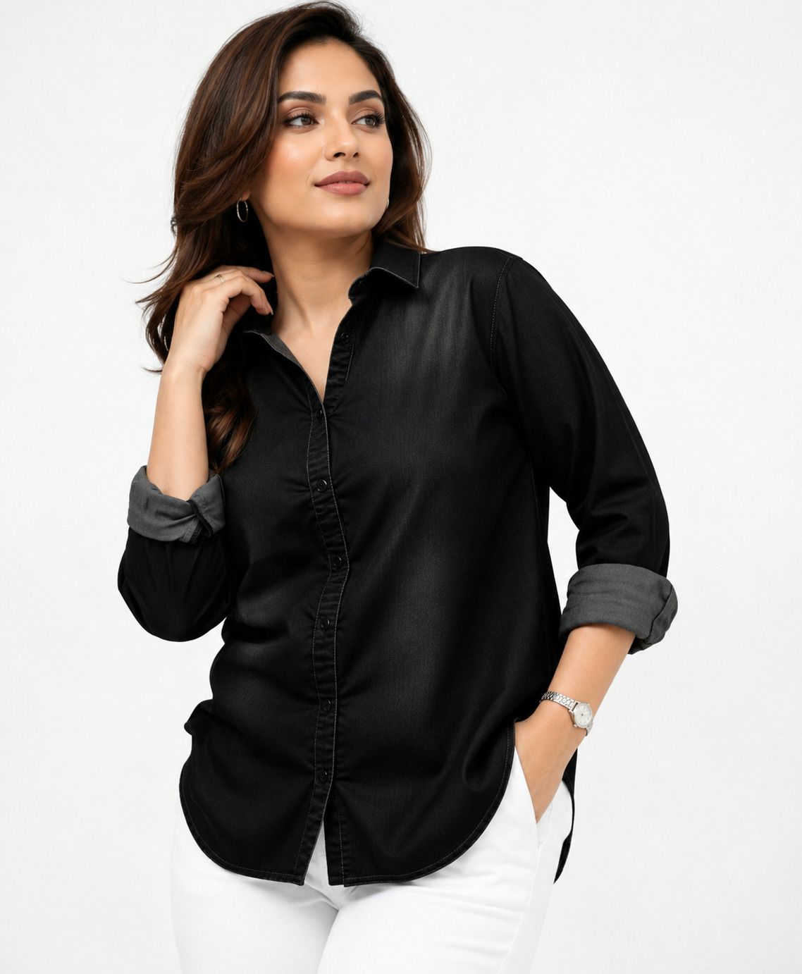 styloketh Women Relaxed Fit Fit Solid Spread Collar Casual Shirt-picture-12