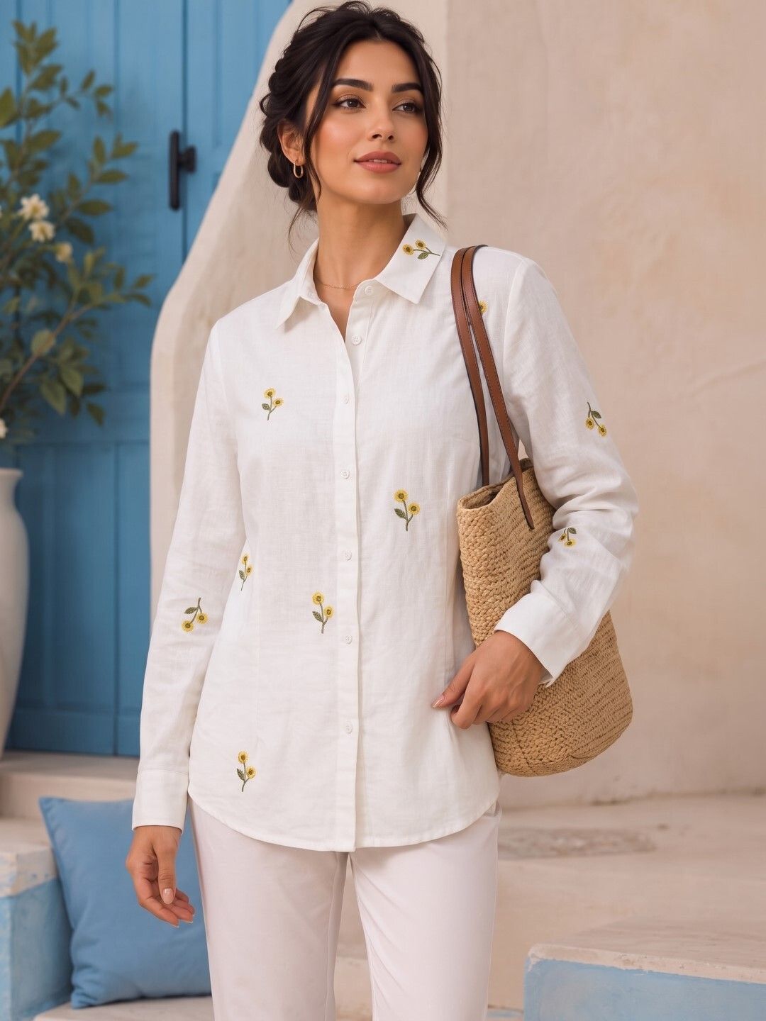aakarshak Women Oversized Fit Embroidered Spread Collar Casual Shirt-picture-47