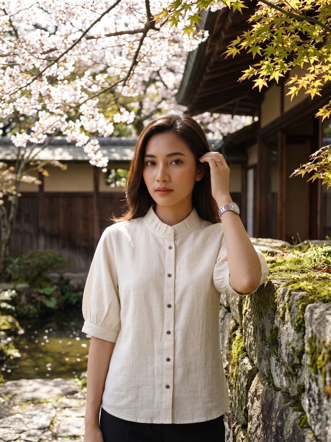 metronaut Women Regular Fit Solid Mandarin Collar Casual Shirt-picture-27