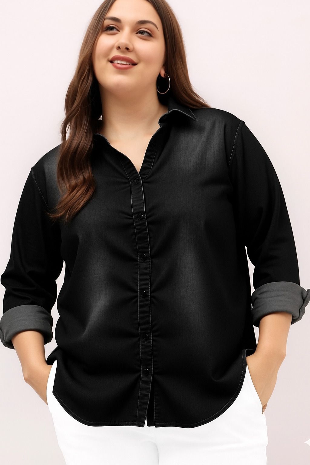 fdn Women Regular Fit Washed Slim Collar Casual Shirt-picture-15