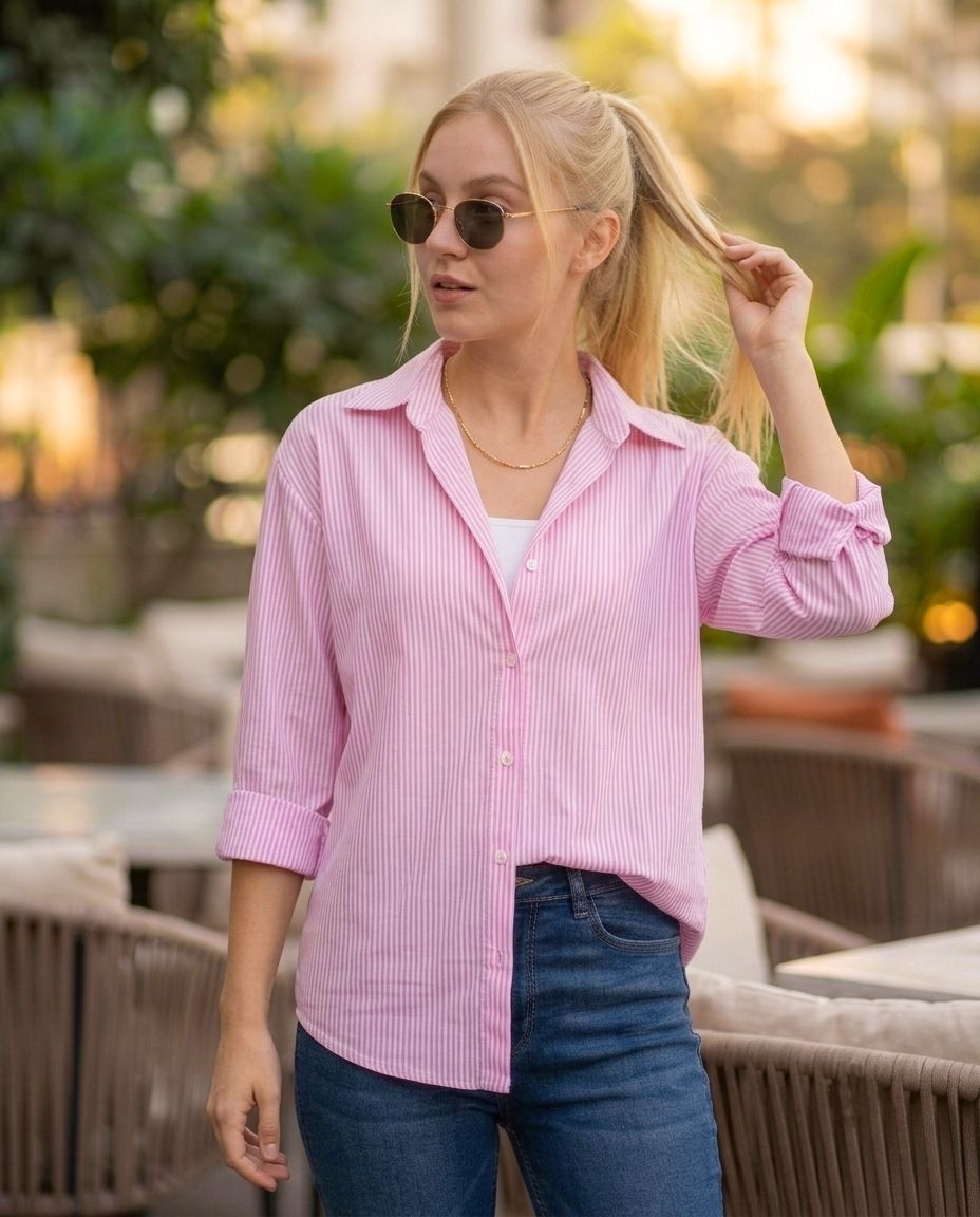 elengarro Women Oversized Fit Striped Spread Collar Casual Shirt-picture-30
