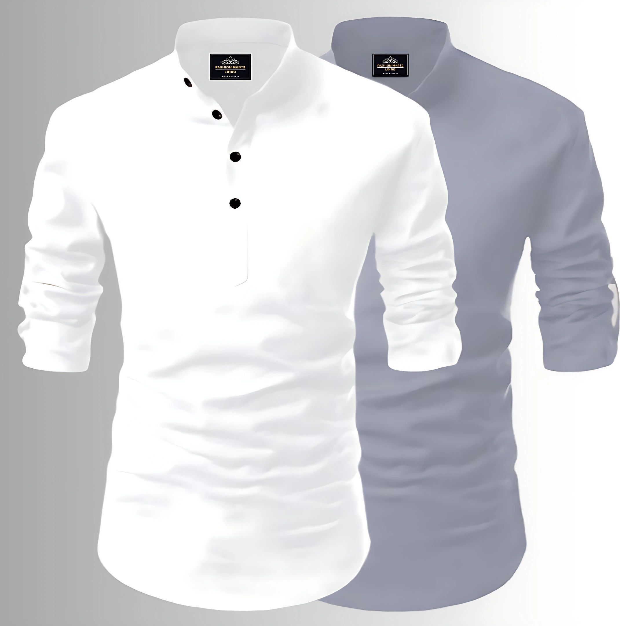 fashion marts Pack of 2 Men Solid, Embroidered Cotton Blend Straight Kurta-picture-17