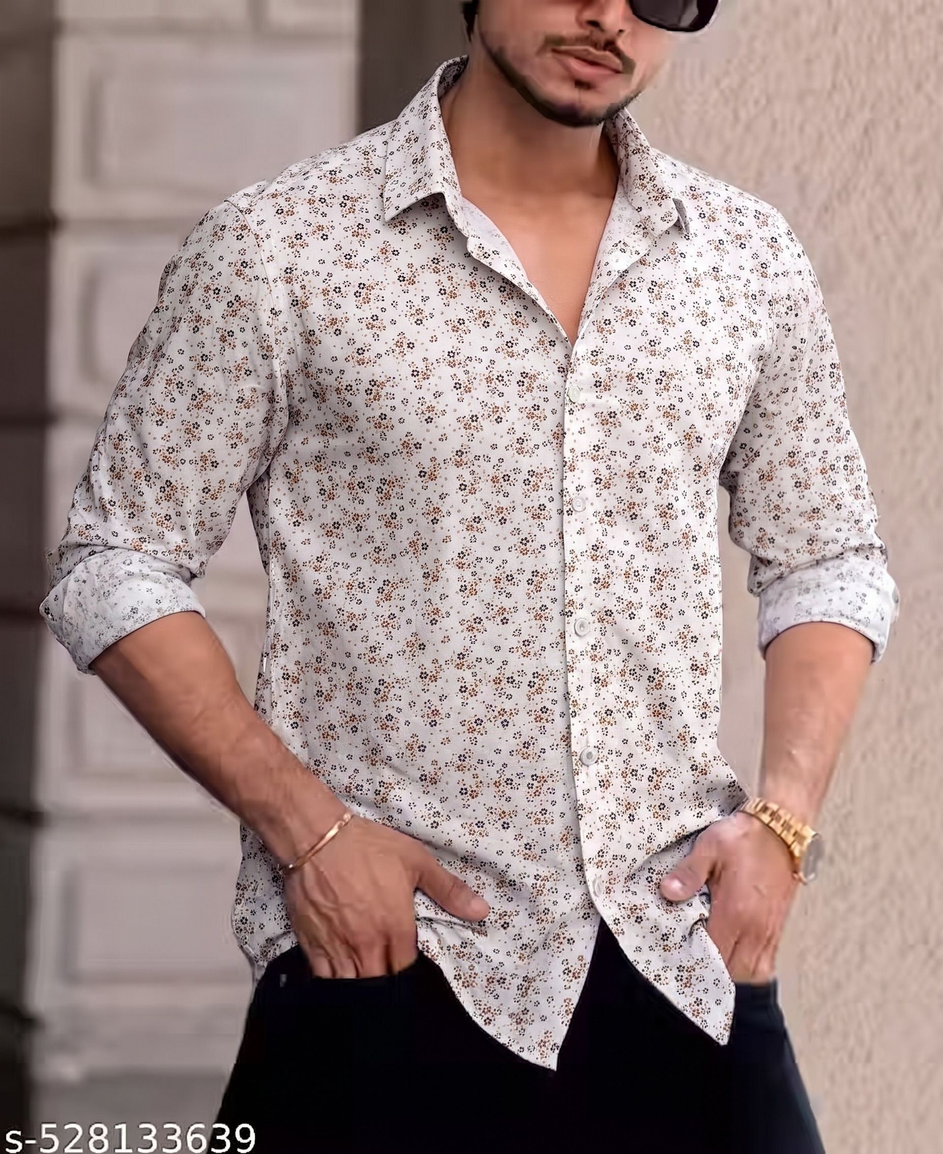 Men Slim Fit Floral Print Spread Collar Casual Shirt-image-3