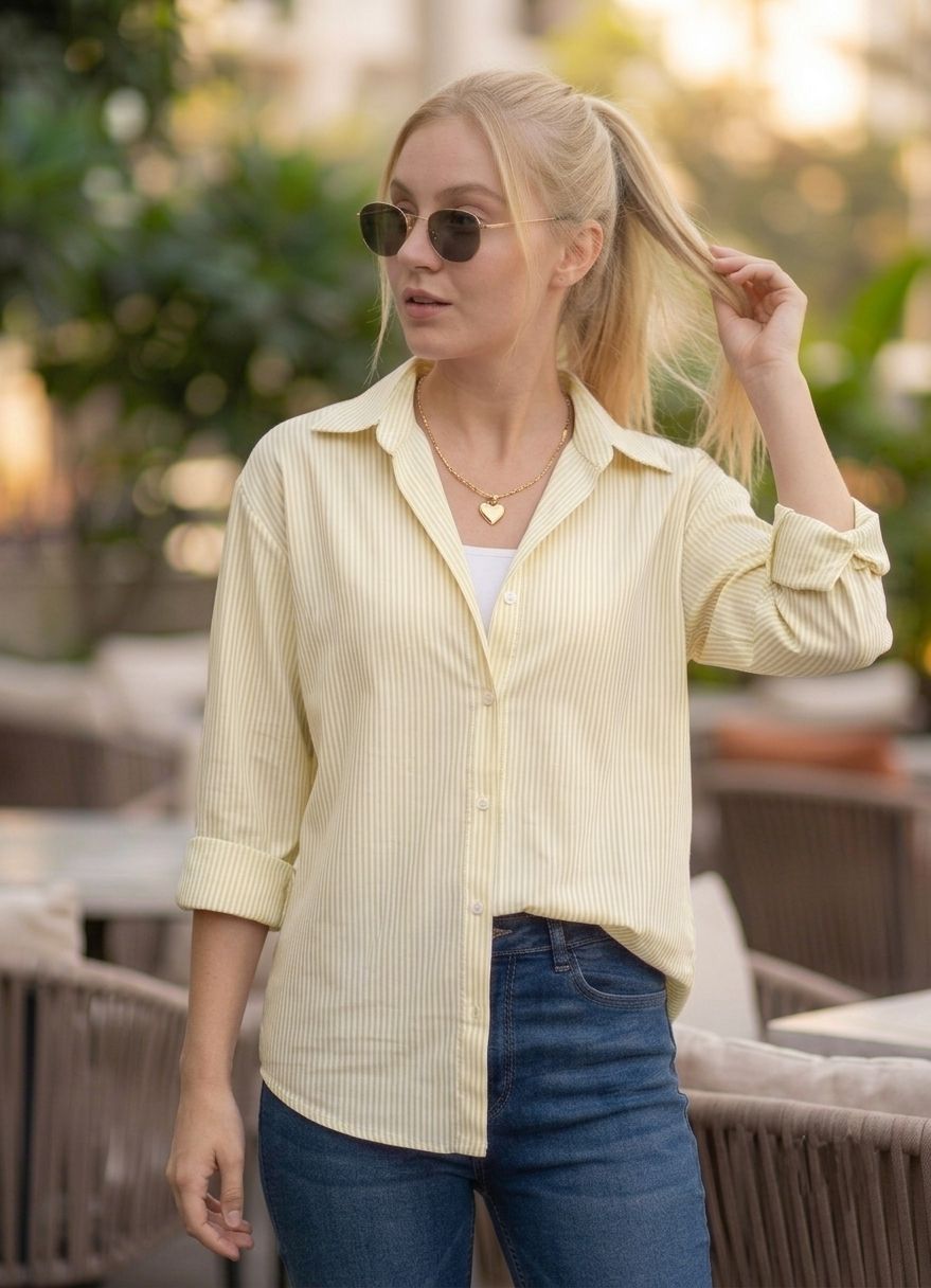 elengarro Women Oversized Fit Striped Spread Collar Casual Shirt-picture-24