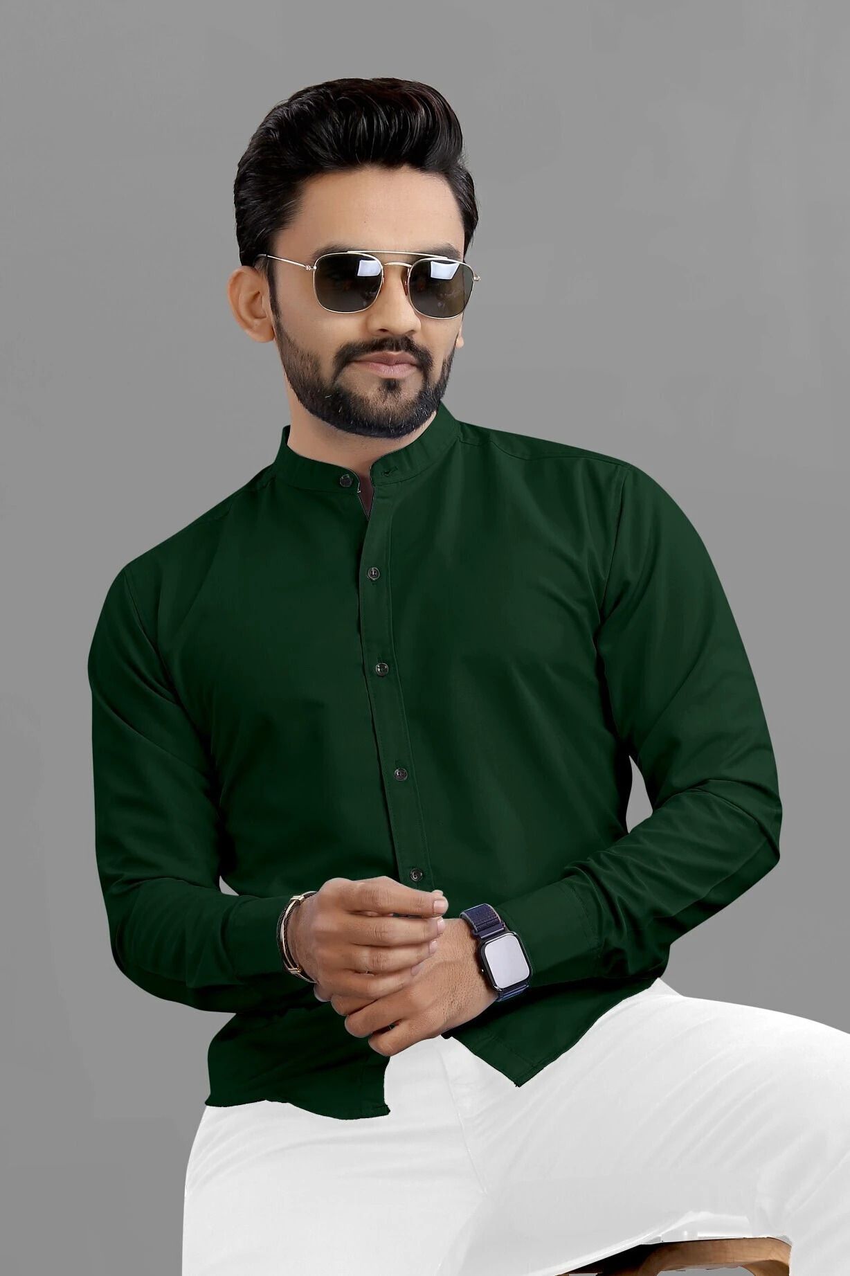 Men Regular Fit Solid Mandarin Collar Casual Shirt-image-45