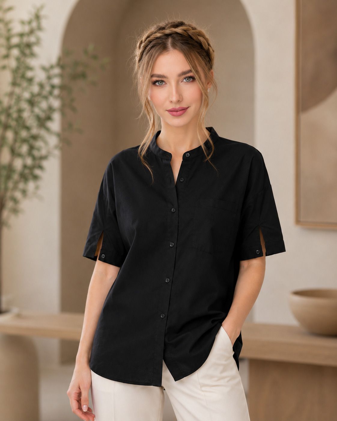 tinz Women Regular Fit Solid Cut Away Collar Casual Shirt-picture-43