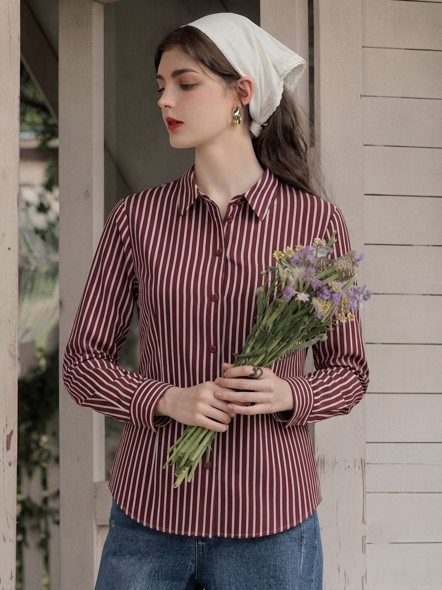 Women Slim Fit Striped Spread Collar Casual Shirt-image-43