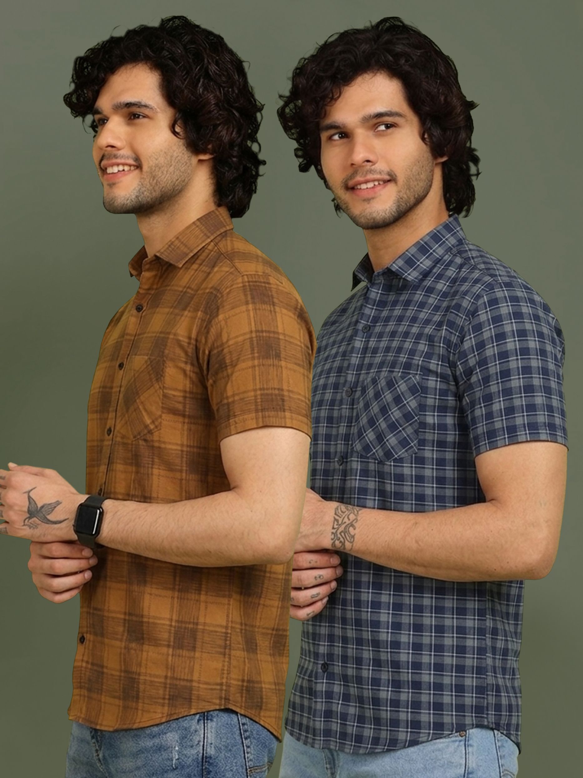 metronaut Men Regular Fit Checkered Spread Collar Casual Shirt-picture-32