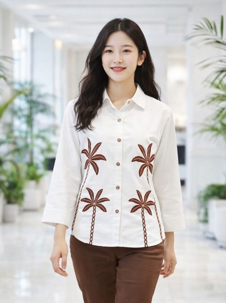 Women Regular Fit Embroidered, Solid Spread Collar Casual Shirt-image-42