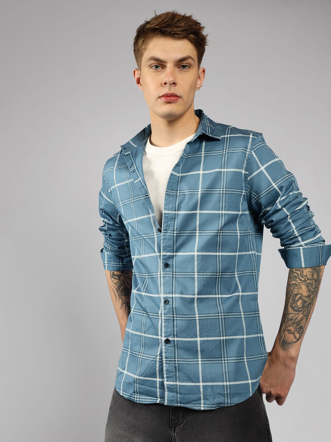 dennis lingo Men Slim Fit Checkered Spread Collar Casual Shirt-picture-12