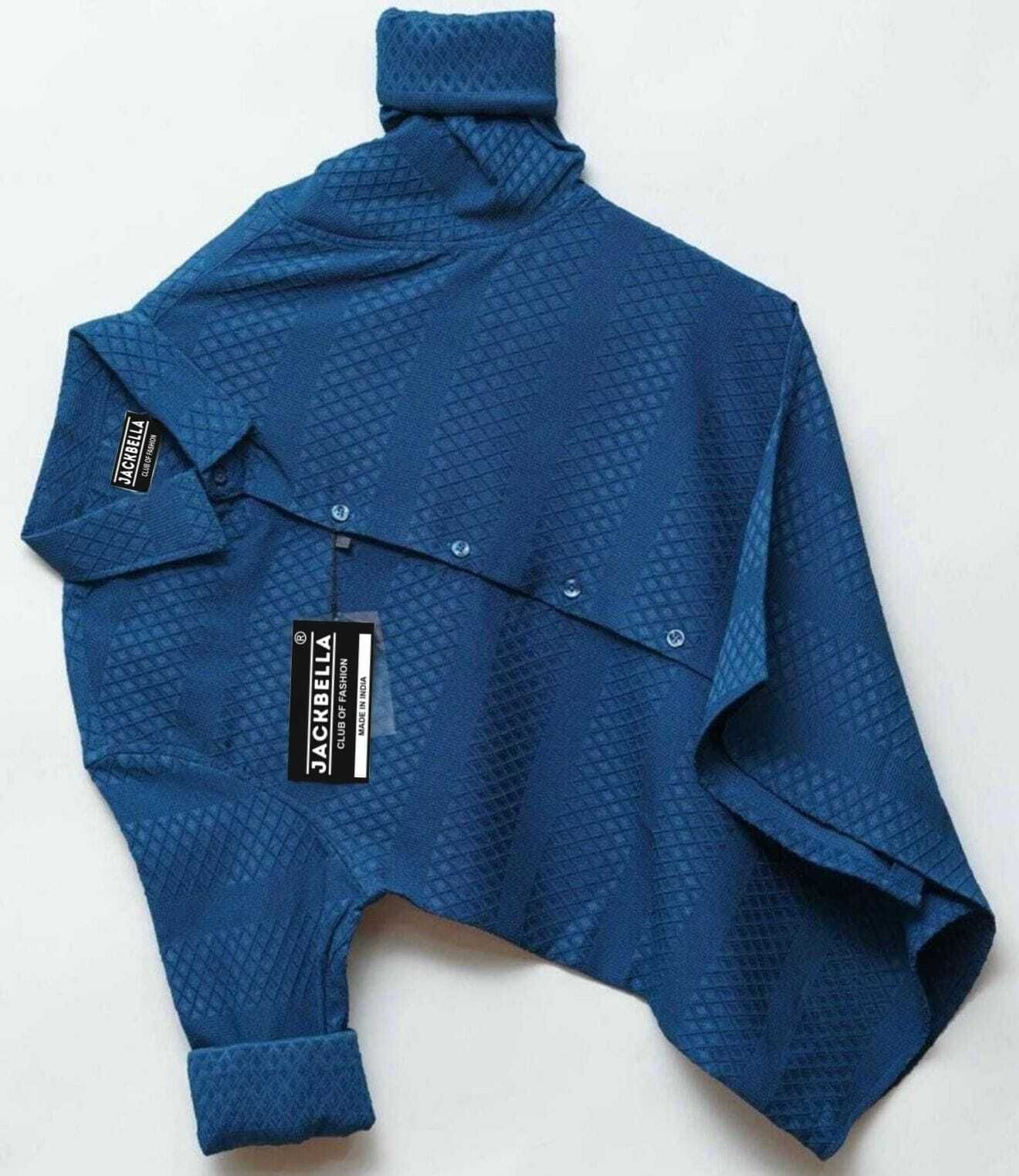 Men Regular Fit Self Design Spread Collar Casual Shirt