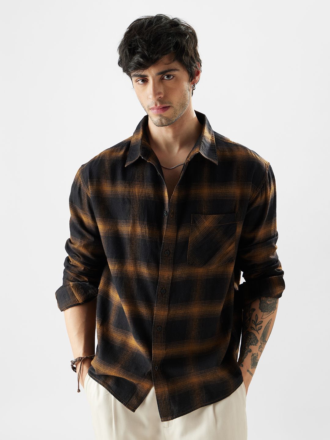 the souled store Men Regular Fit Checkered Spread Collar Casual Shirt-picture-13