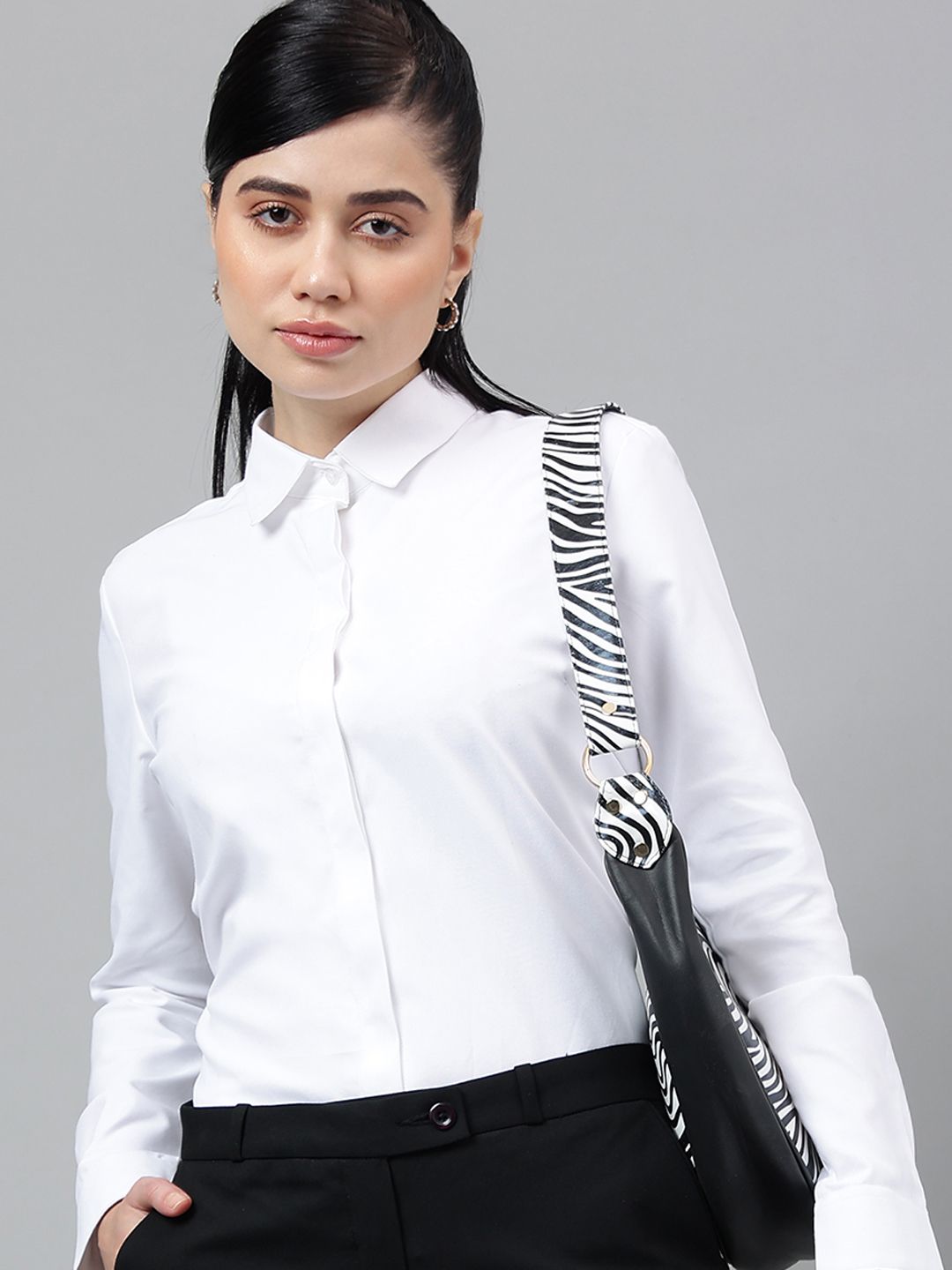 english navy Women Regular Fit Solid Spread Collar Formal Shirt-picture-37