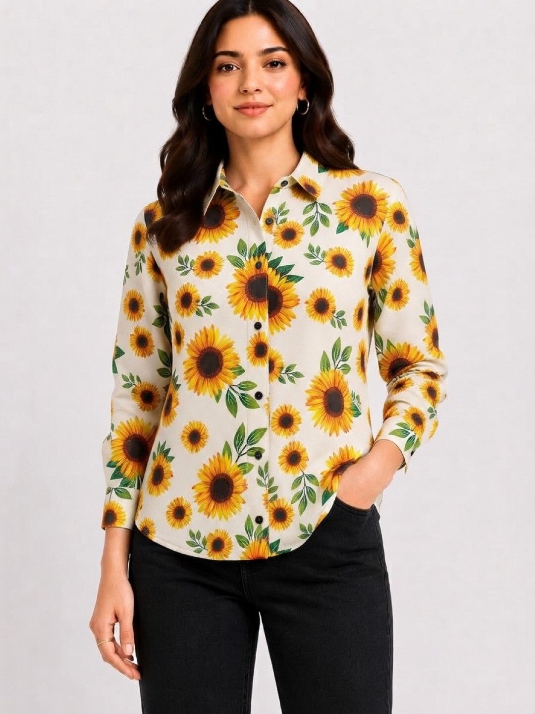 just shop Women Regular Fit Printed Spread Collar Casual Shirt-picture-3