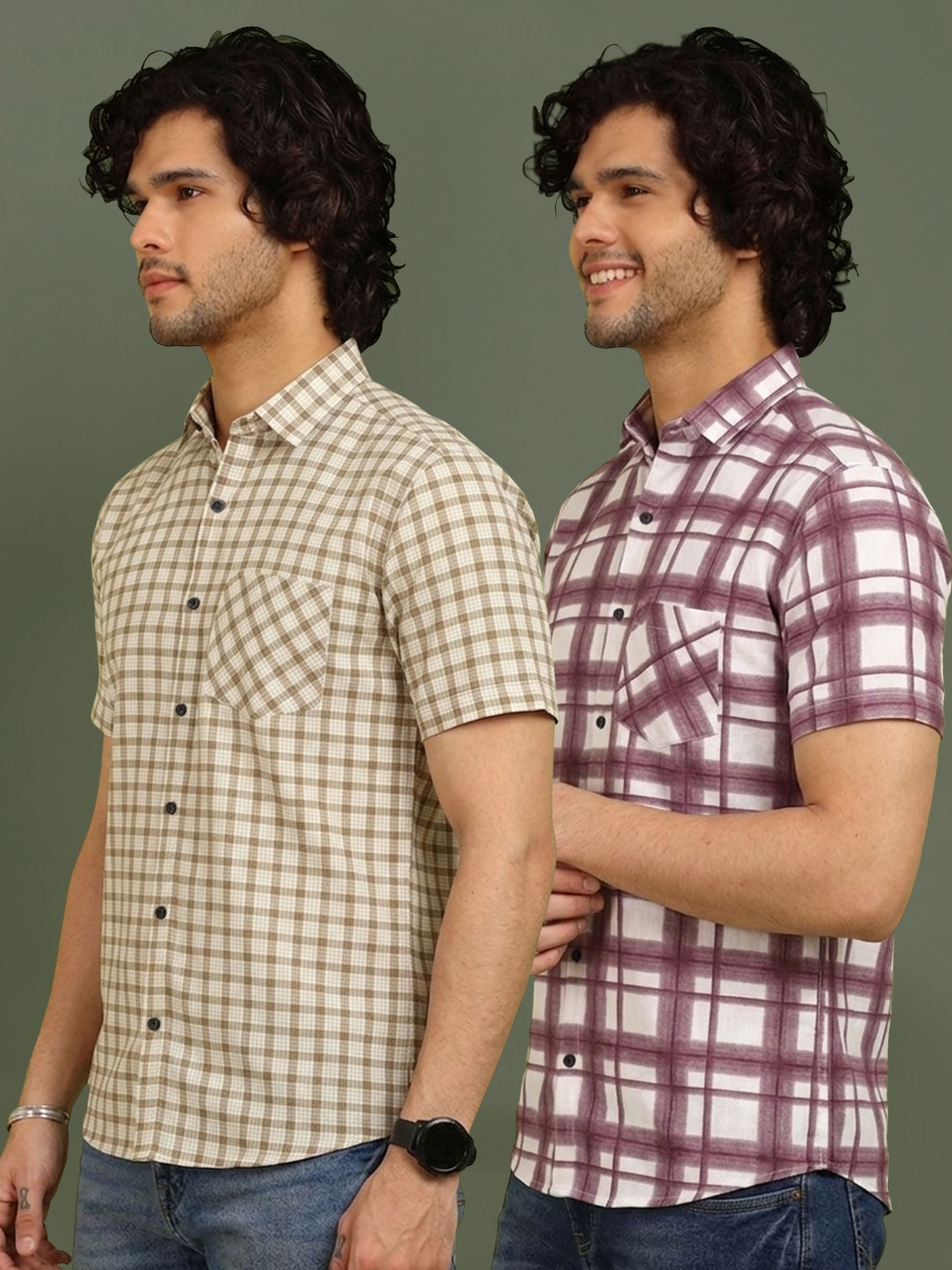metronaut Men Regular Fit Checkered Spread Collar Casual Shirt-picture-30