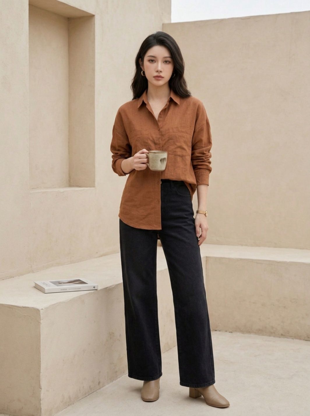 houseofcommon Women Relaxed Fit Solid Spread Collar Casual Shirt-picture-33