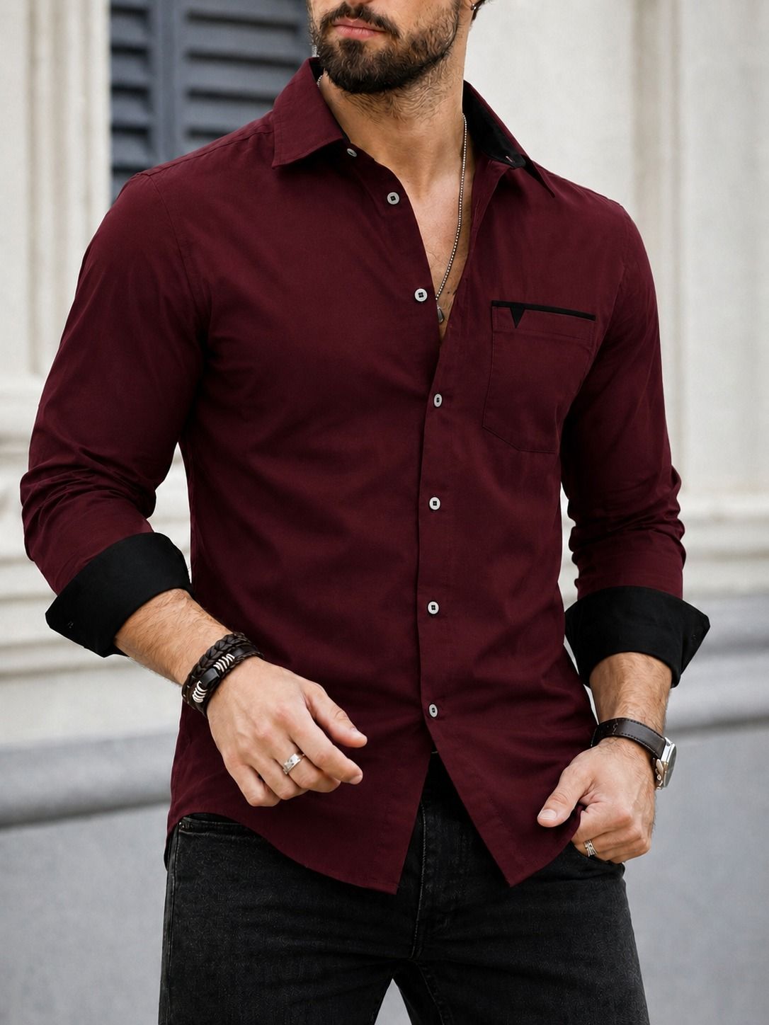 jeny fashion Men Tailored, Slim Fit Solid Spread Collar Casual Shirt-picture-0