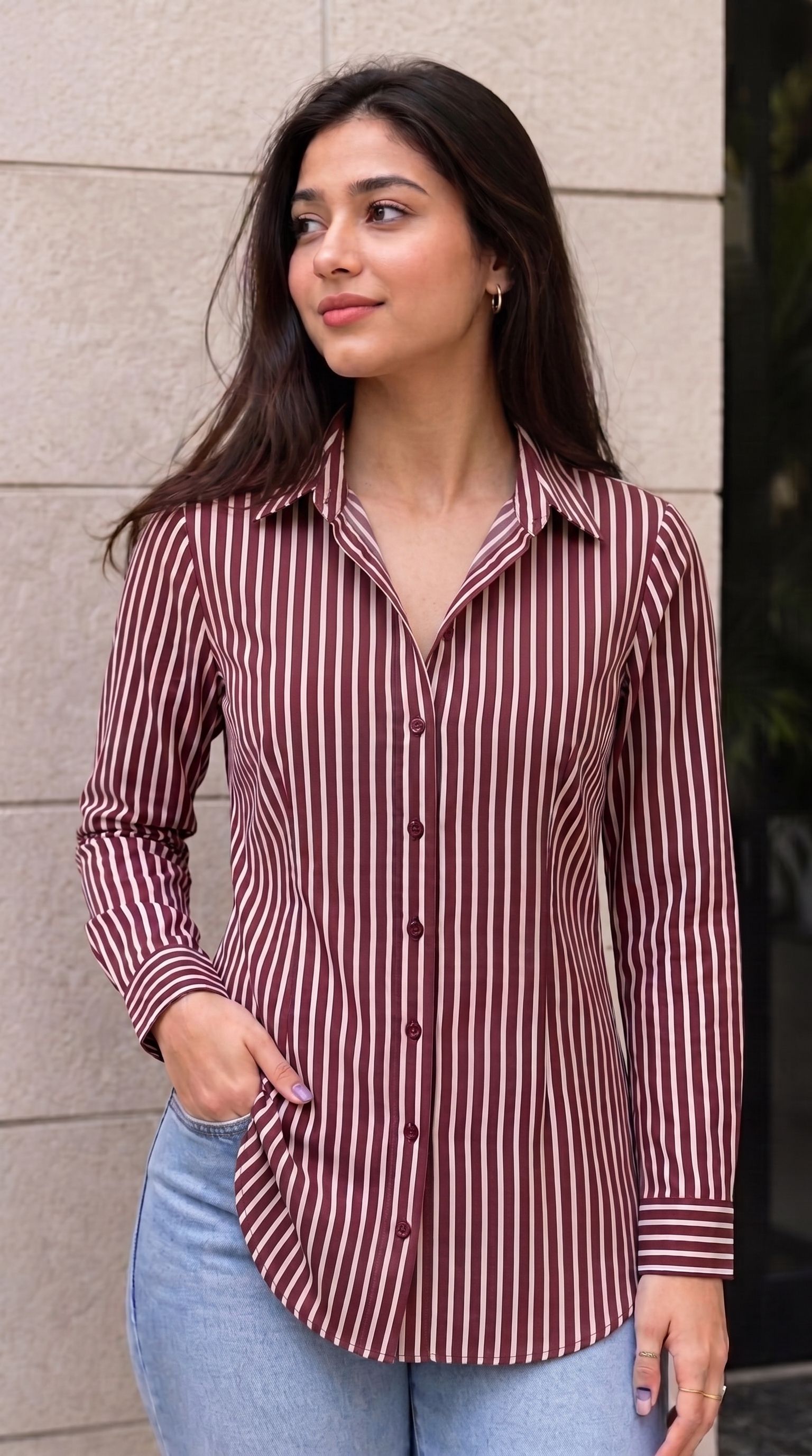 tinz Women Slim Fit Striped Spread Collar Casual Shirt-picture-6