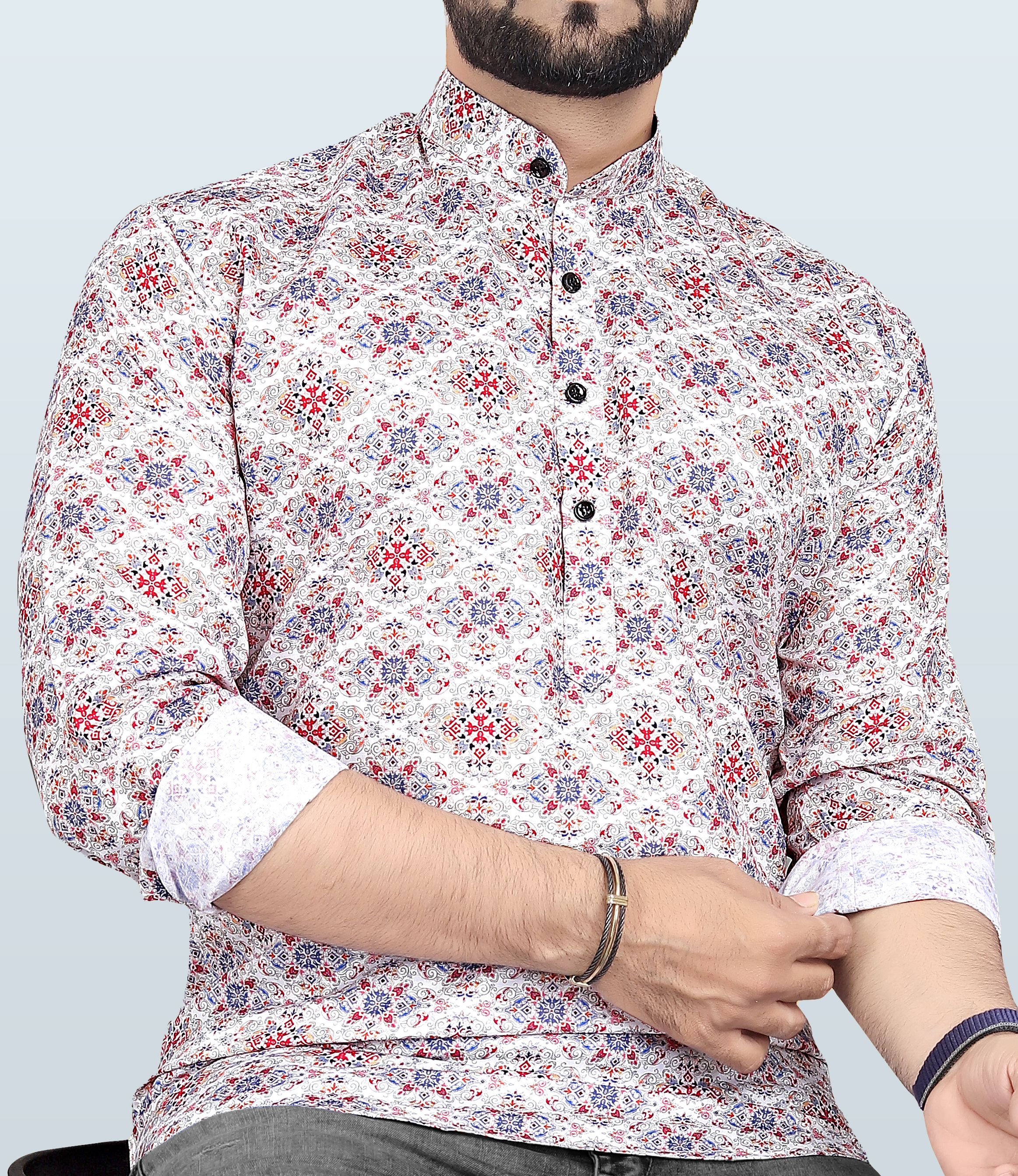 varidashi Men Regular Fit Printed Mandarin Collar Casual Shirt-picture-15