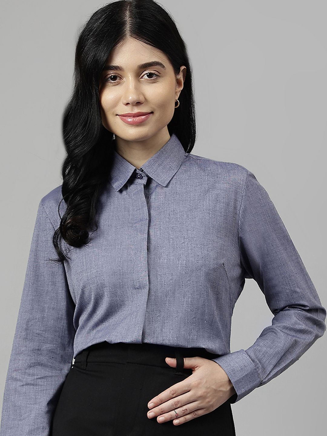 english navy Women Regular Fit Self Design Spread Collar Formal Shirt-picture-14