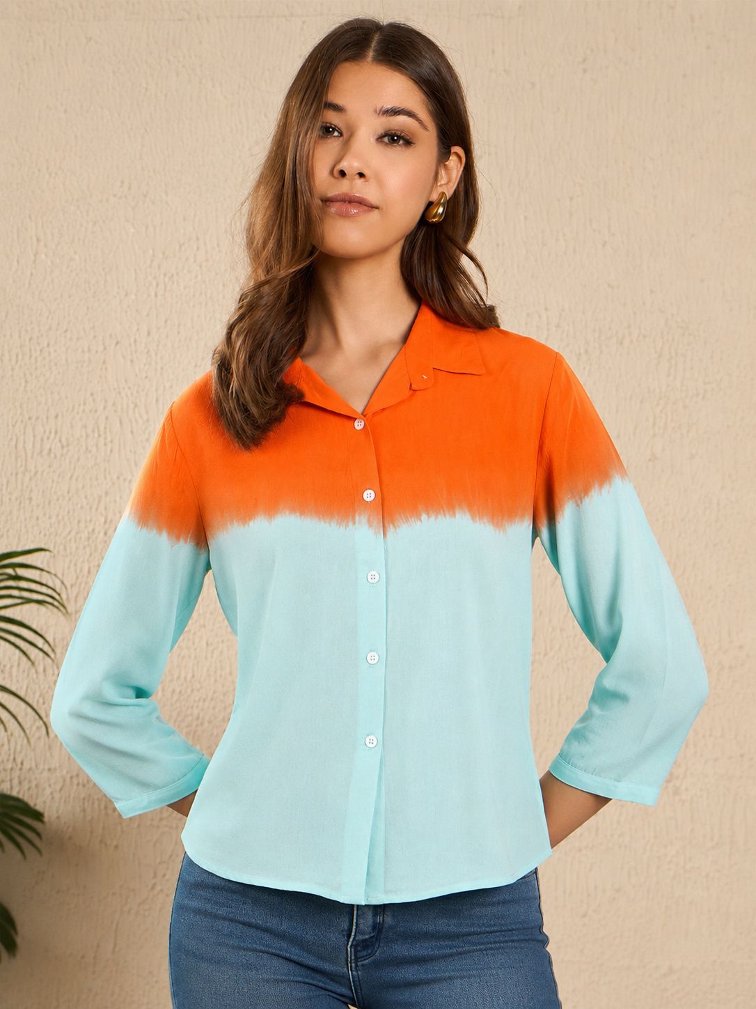 house of urban naari Women Relaxed Fit Fit Dyed/Ombre Spread Collar Casual Shirt-picture-13