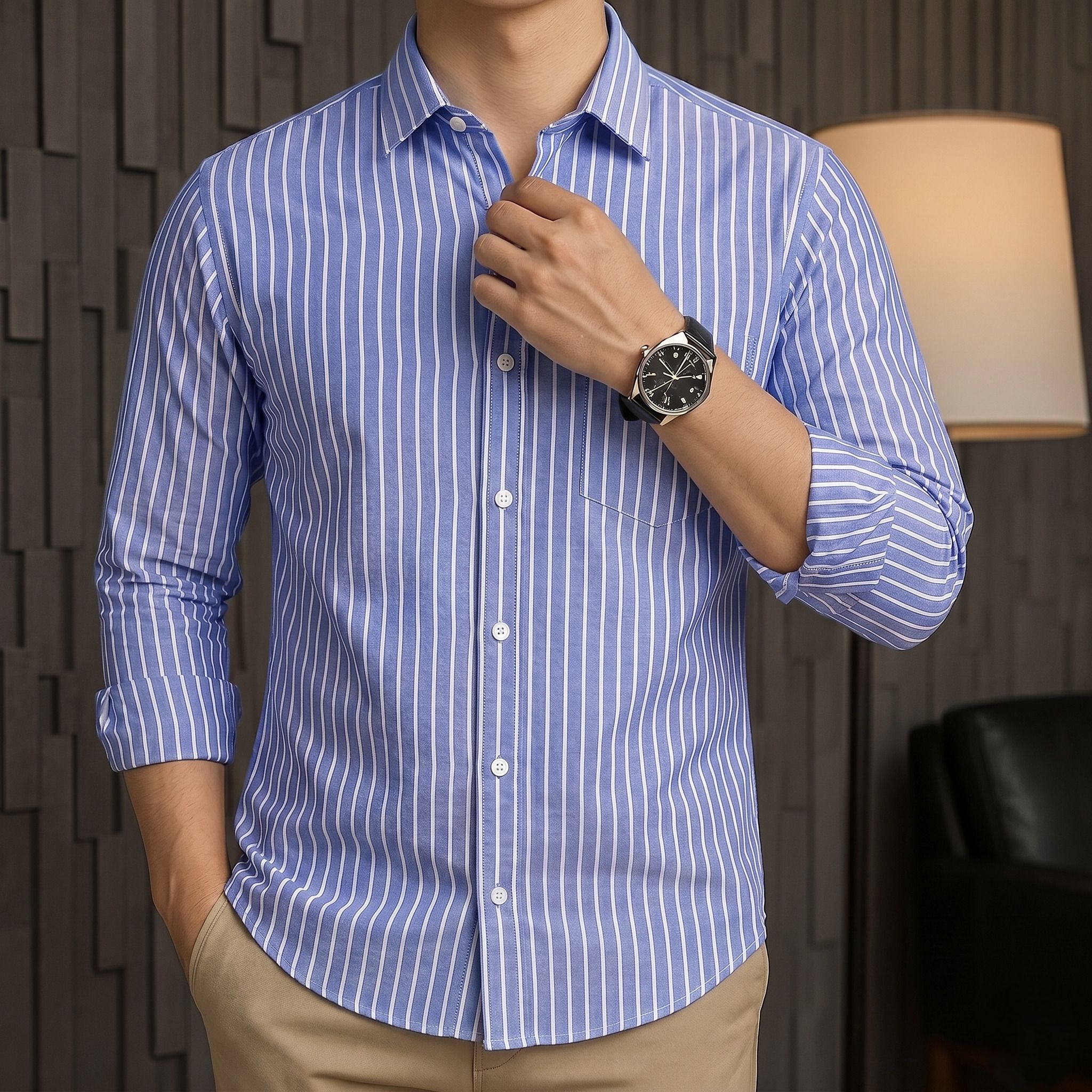 indossare Men Regular Fit Striped Spread Collar Formal Shirt-picture-27