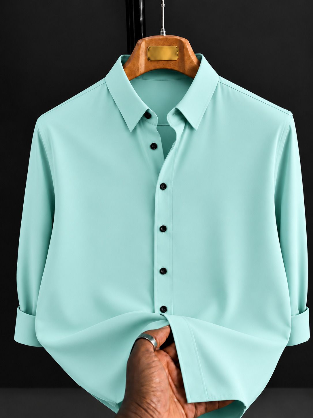 jackbella Men Regular Fit Solid Spread Collar Casual Shirt-picture-2