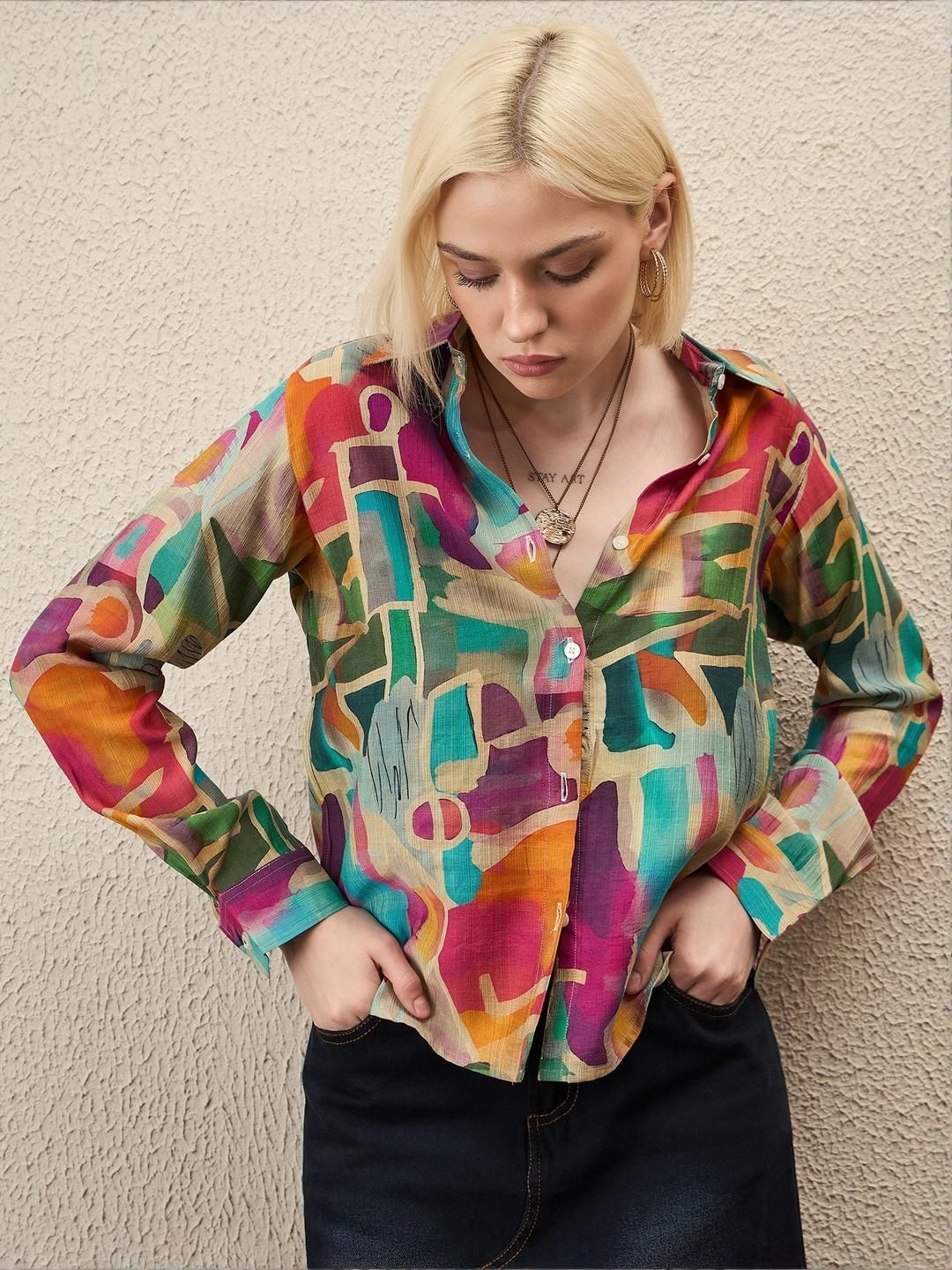 Women Regular Fit Printed Party Shirt-image-10