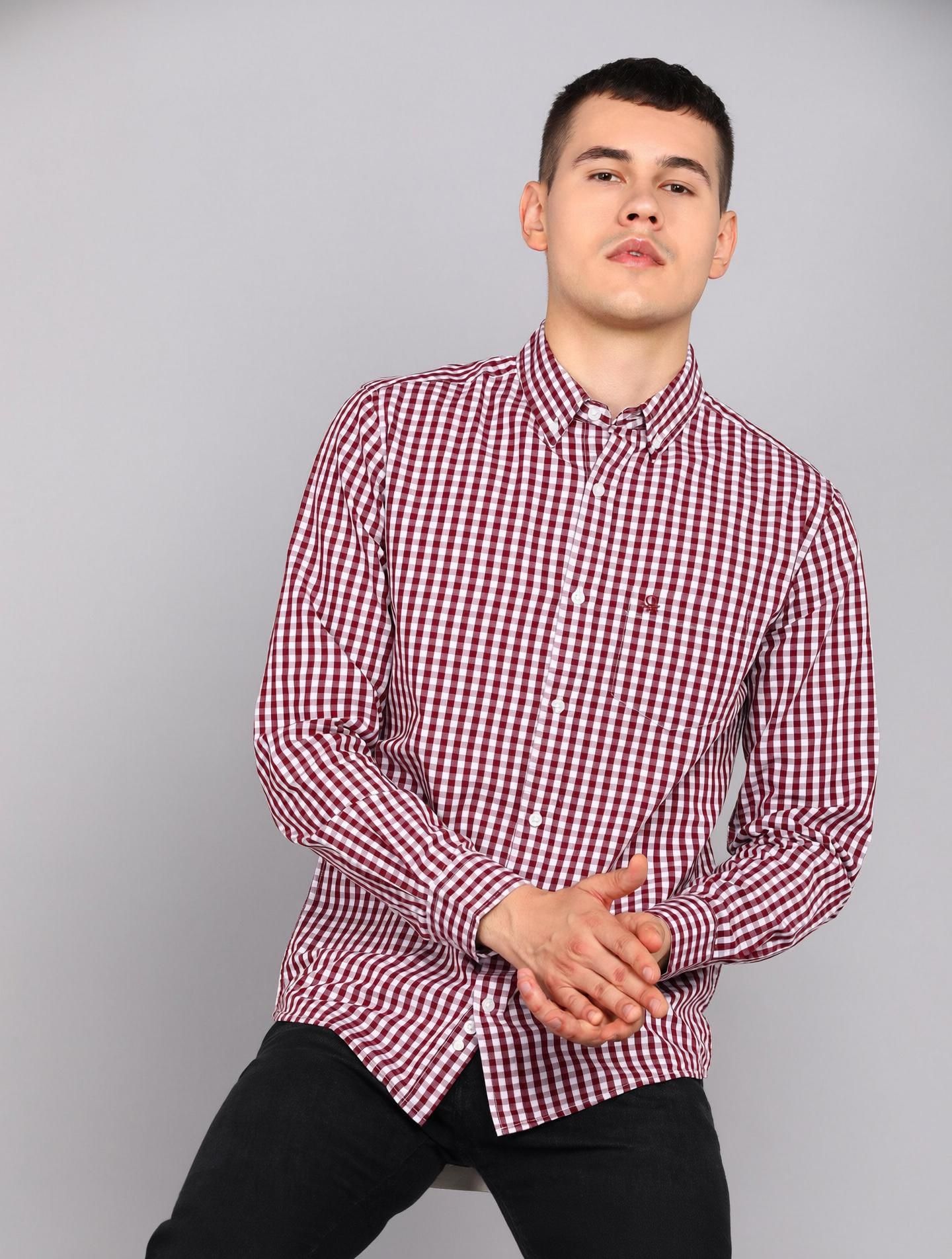 united colors of benetton Men Slim Fit Checkered Button Down Collar Casual Shirt-picture-12