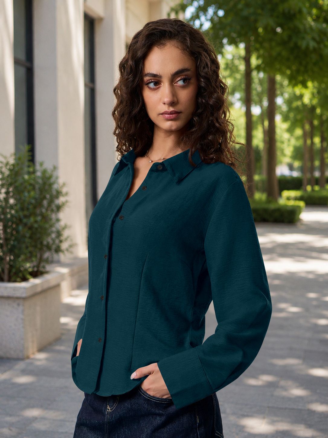 Women Comfort Fit Solid Spread Collar Casual Shirt-image-18