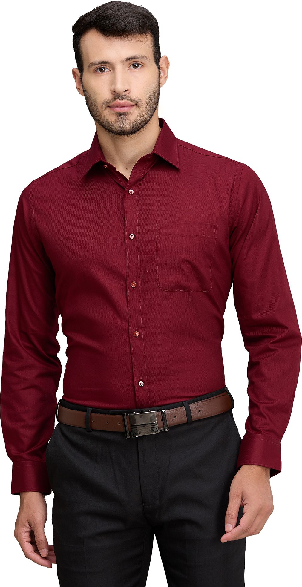 raymond Men Slim Fit Solid Cut Away Collar Formal Shirt-picture-24